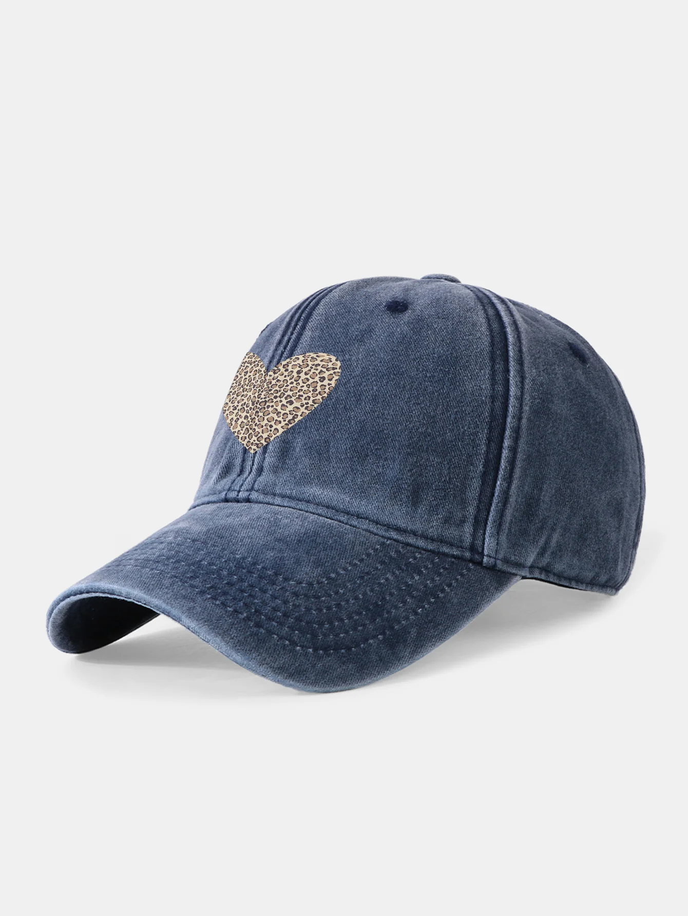 Leopard Heart Print Washed Baseball Cap - Image 4