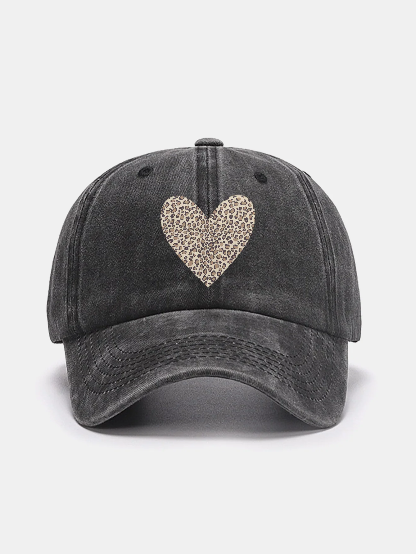 Leopard Heart Print Washed Baseball Cap - Image 5