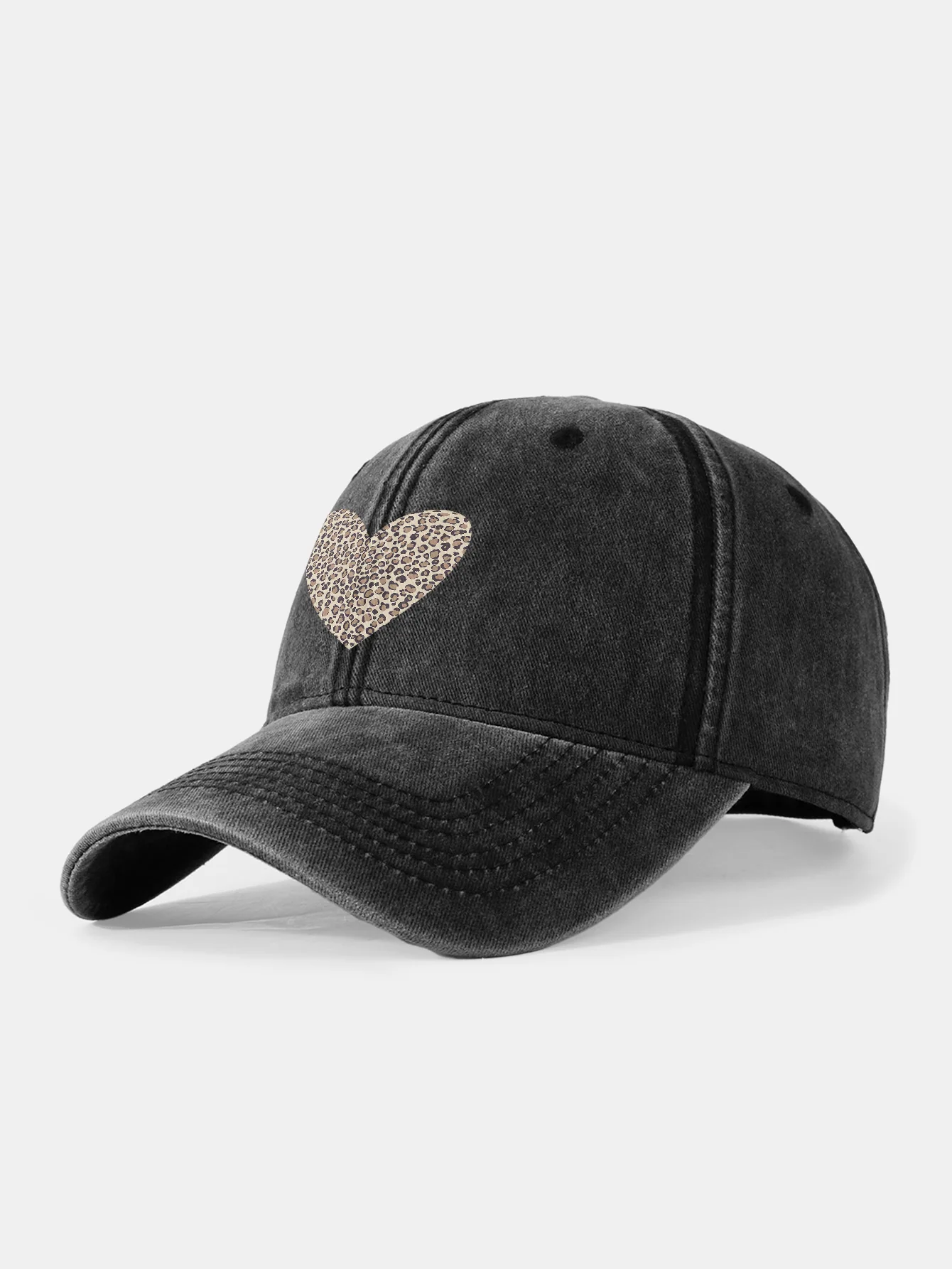 Leopard Heart Print Washed Baseball Cap - Image 6