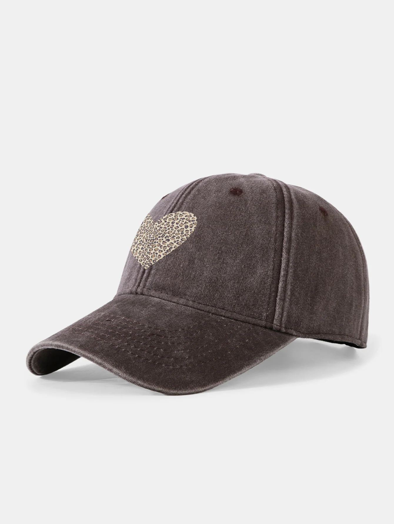 Leopard Heart Print Washed Baseball Cap - Image 8