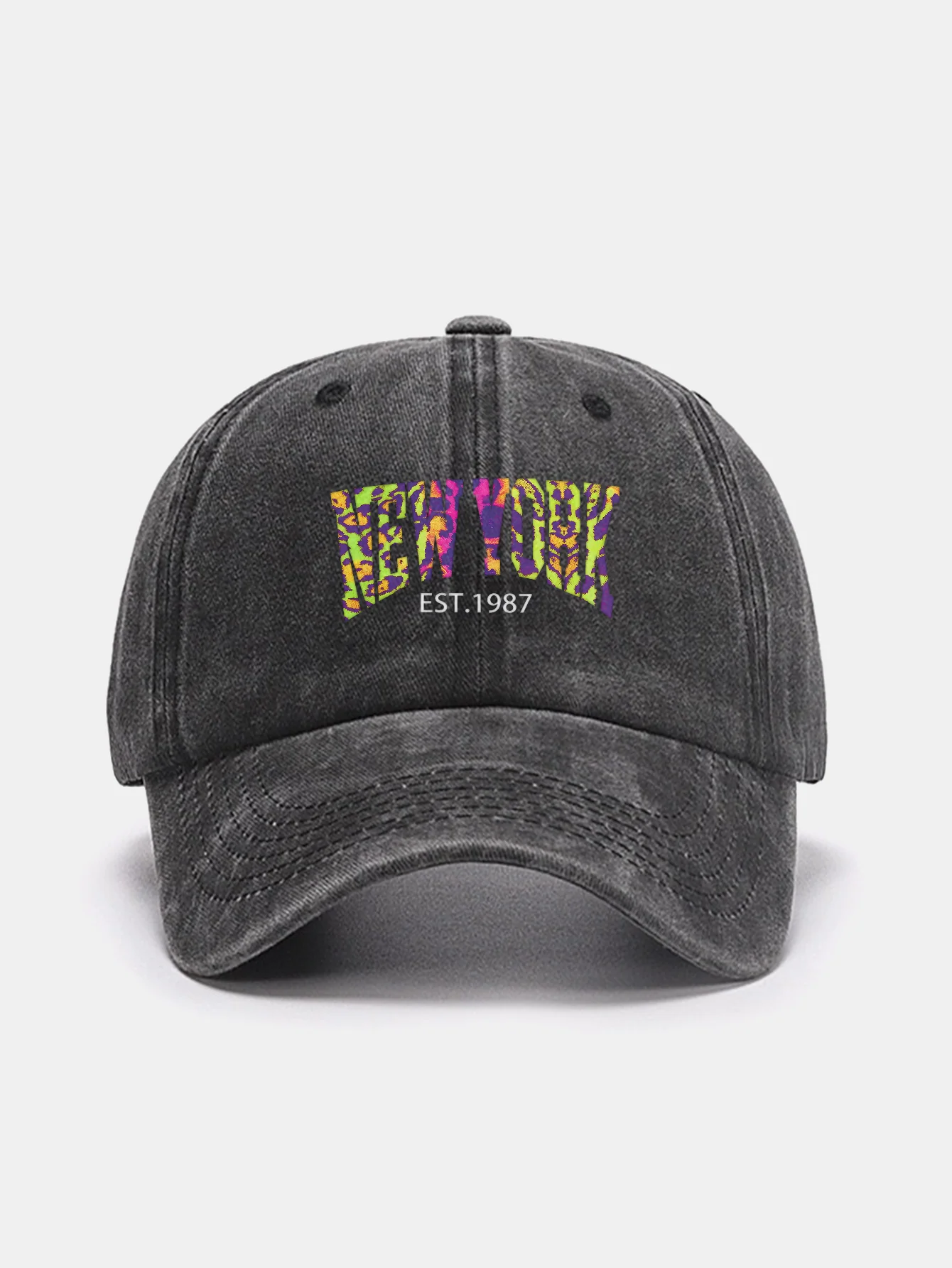 Leopard New York Print Washed Baseball Cap