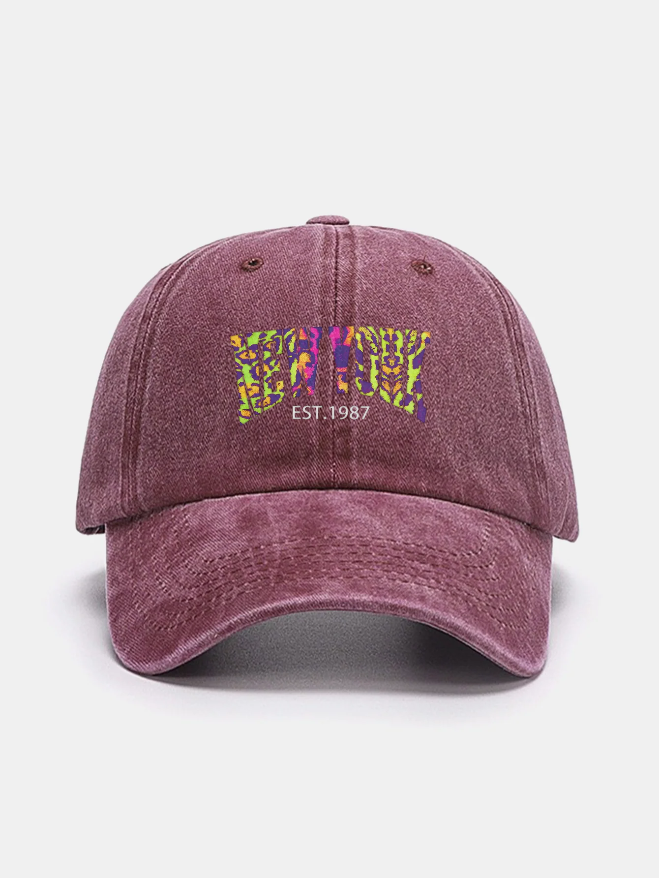 Leopard New York Print Washed Baseball Cap - Image 5