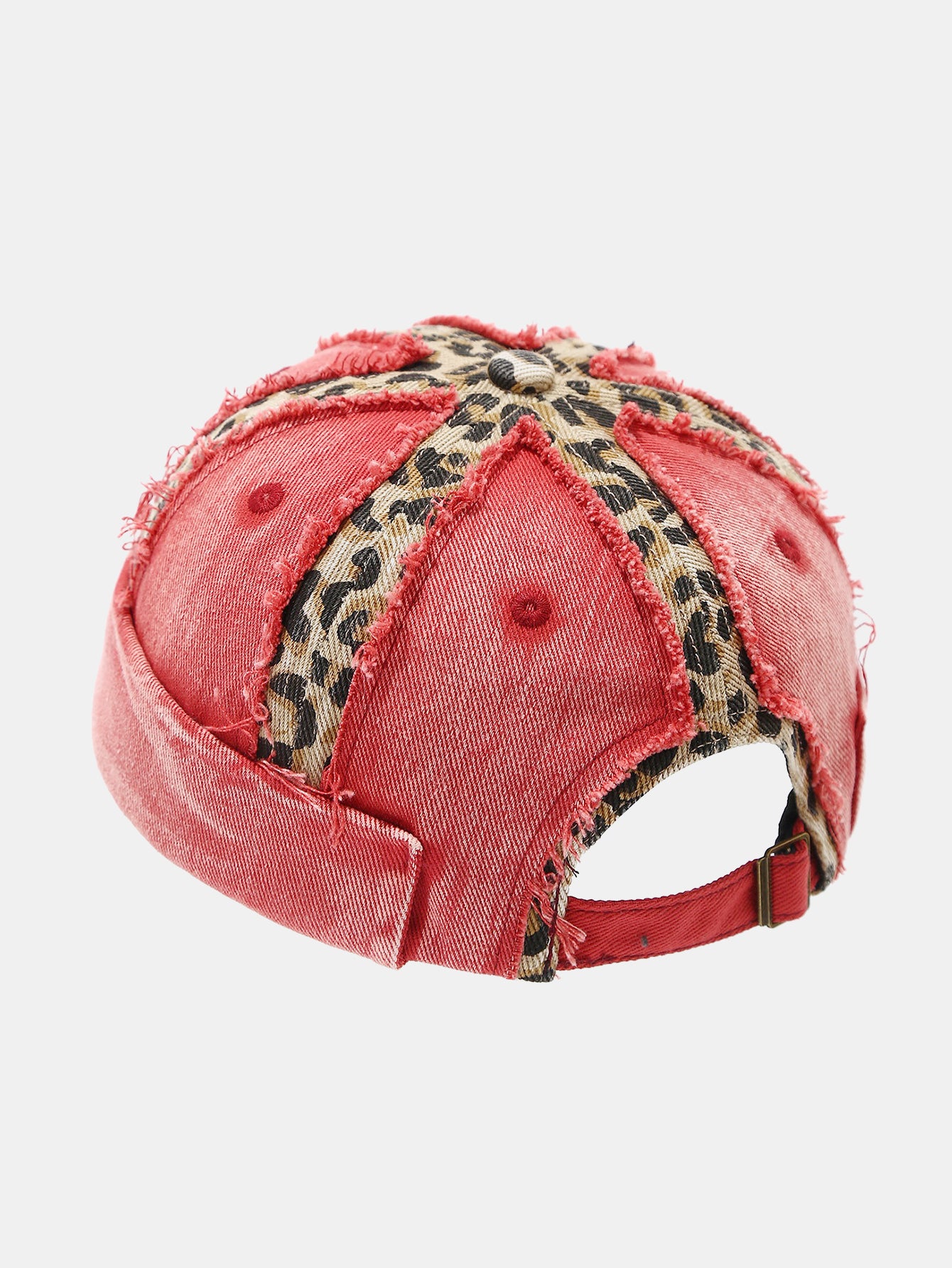 Leopard Patch Distressed Brimless Docker Cap Vintage Washed Rolled Edge Skullcap Y2K Streetwear Miki Hat With Adjustable Strap - Image 4