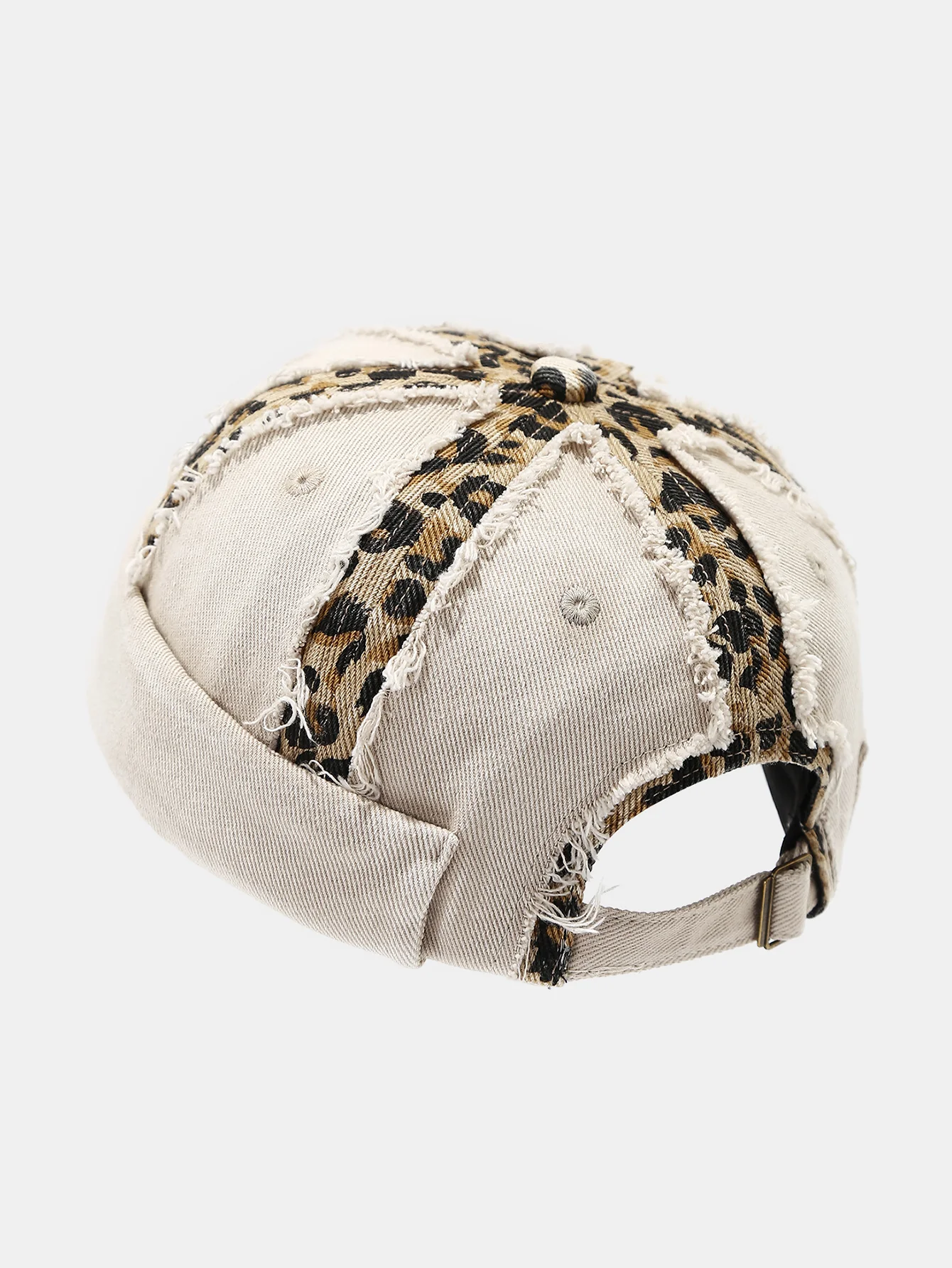Leopard Patch Distressed Brimless Docker Cap Vintage Washed Rolled Edge Skullcap Y2K Streetwear Miki Hat With Adjustable Strap - Image 6