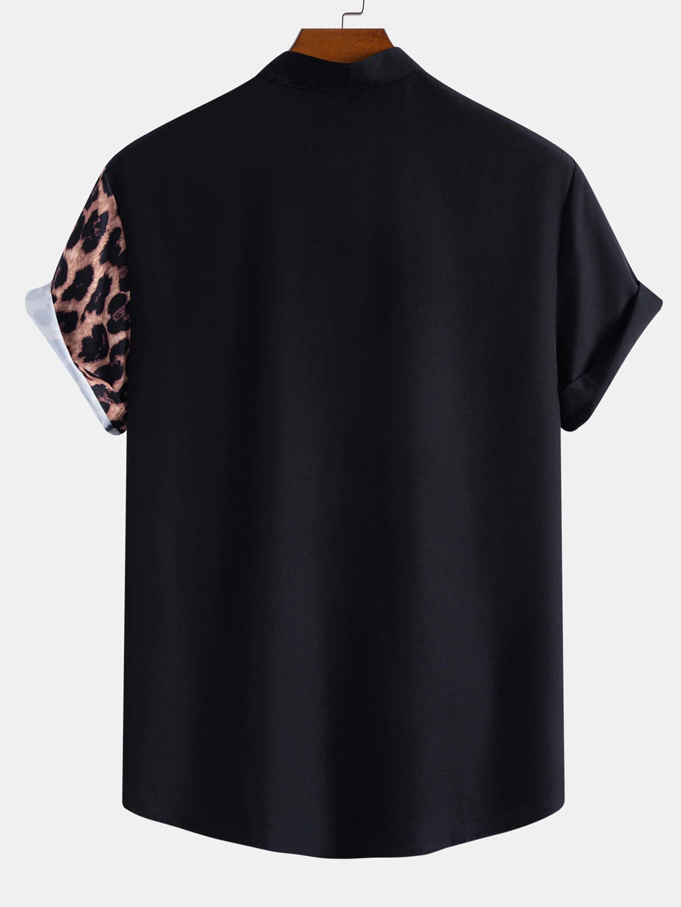 Leopard Patchwork Stand Collar Shirt & Swim Shorts - Image 3