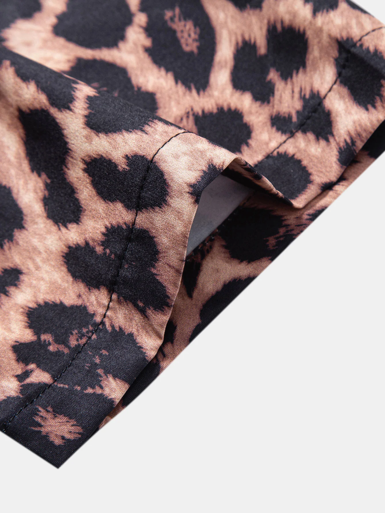 Leopard Patchwork Stand Collar Shirt & Swim Shorts - Image 9