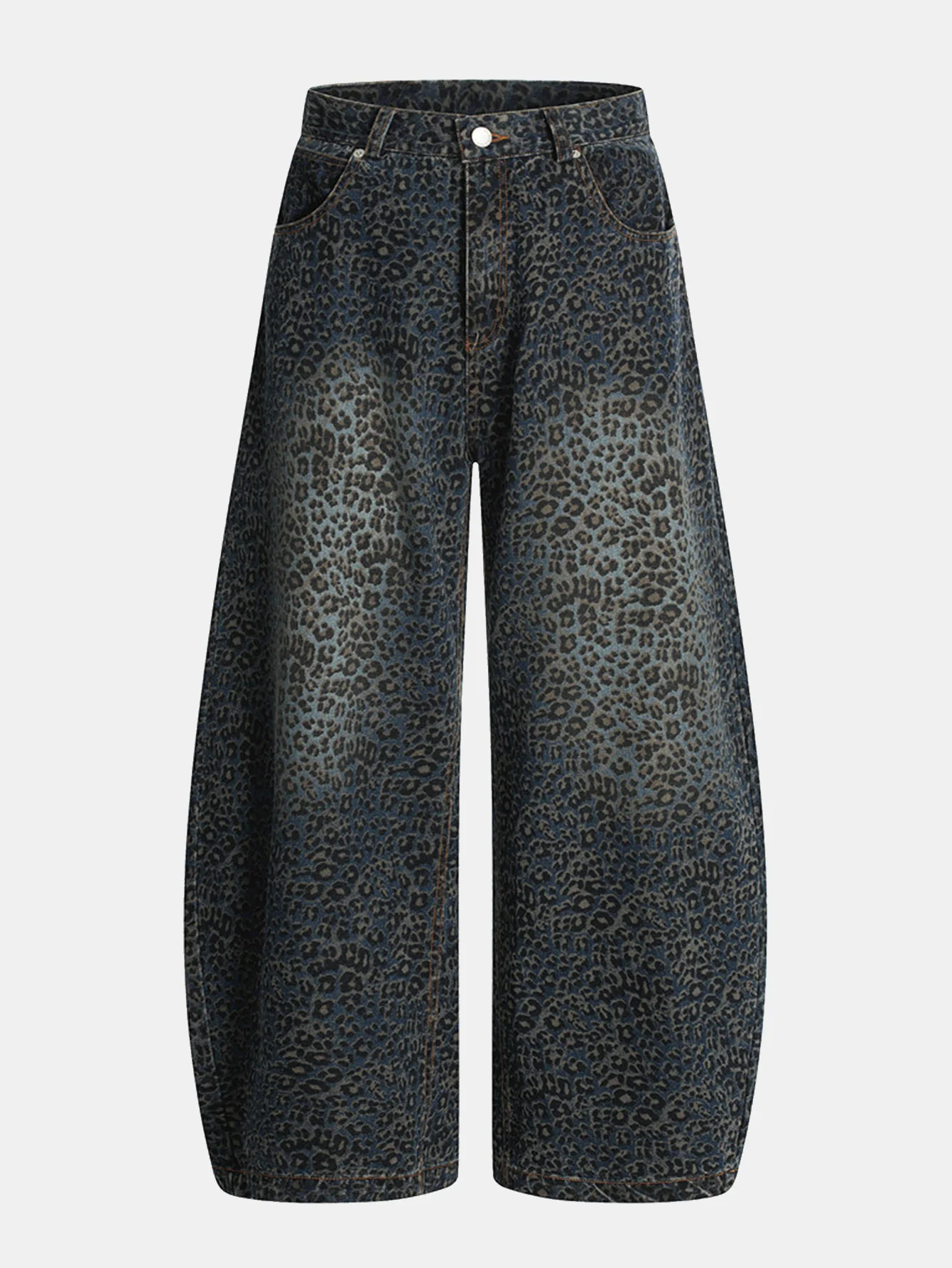 Leopardenmuster gewaschene distressed Denim Baggy-Hose