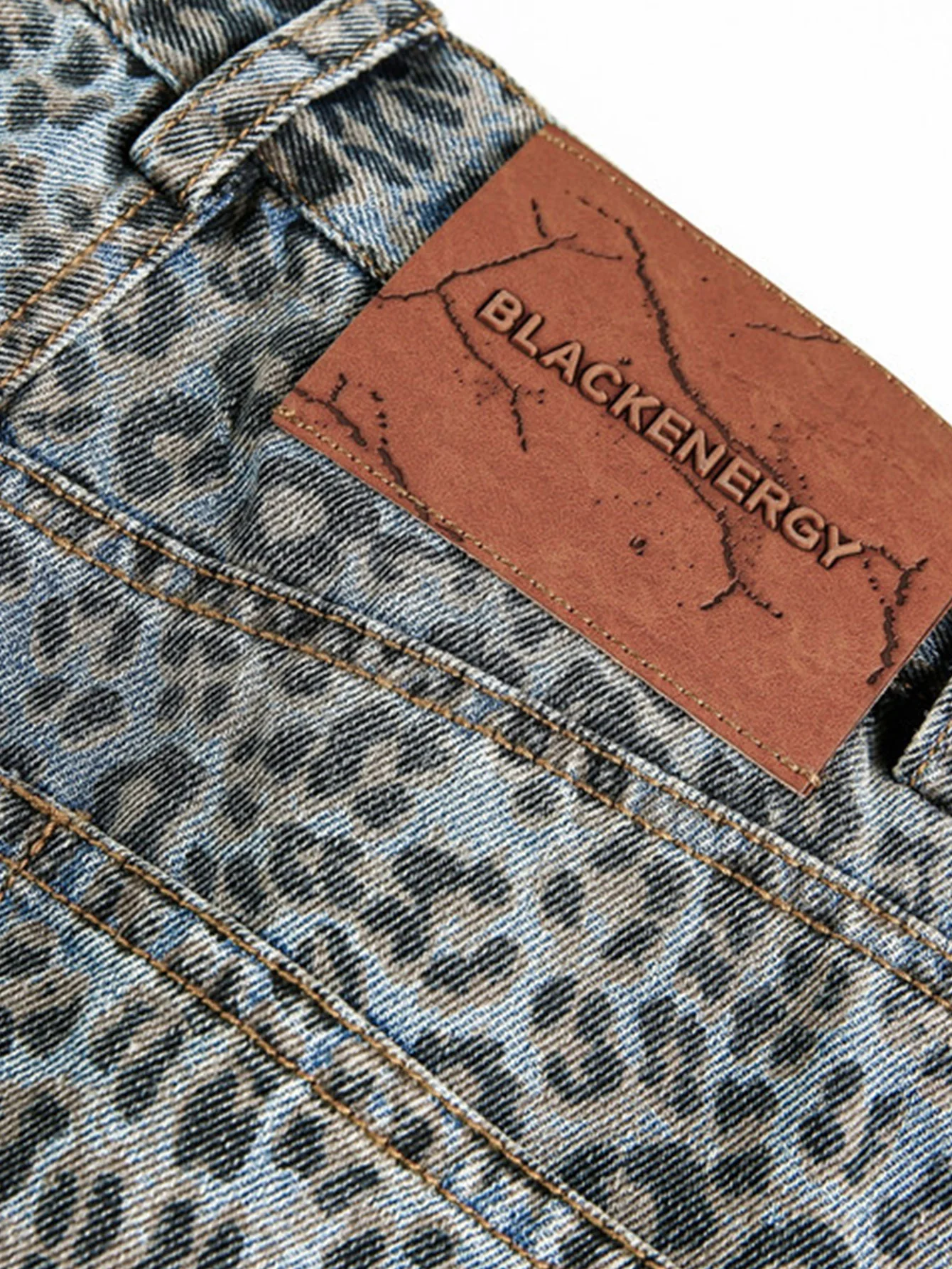 Leopardenmuster gewaschene distressed Denim Baggy-Hose - Image 6