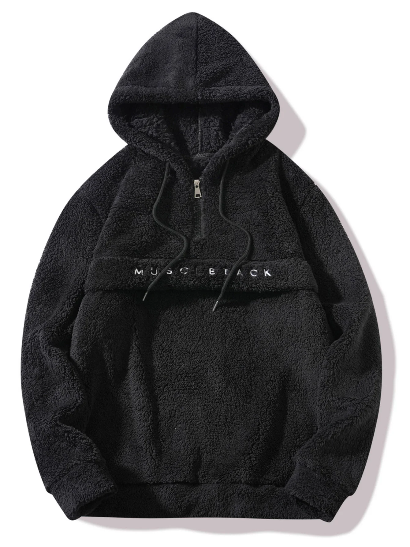 Letter Embroidery Teddy Half-Zip Hoodie - Image 3
