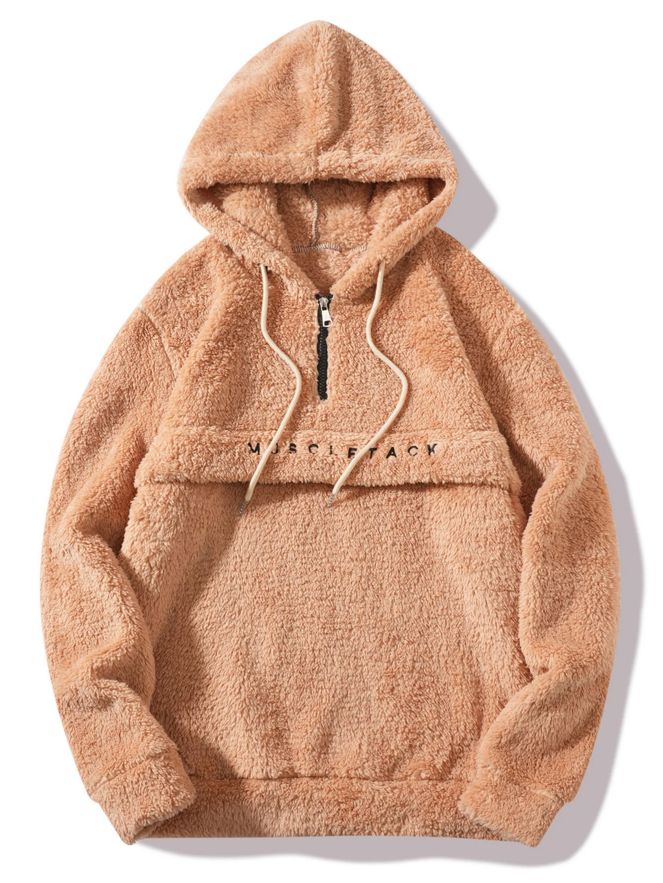 Letter Embroidery Teddy Half-Zip Hoodie - Image 5