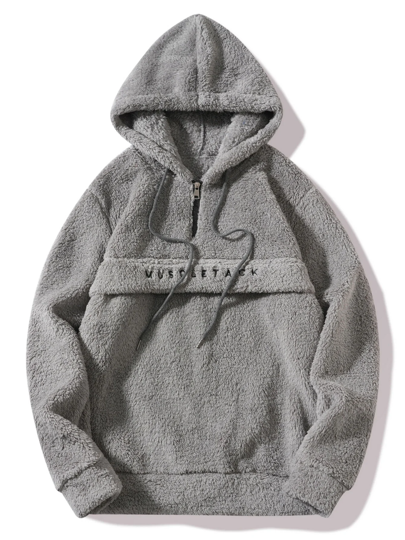 Letter Embroidery Teddy Half-Zip Hoodie - Image 7
