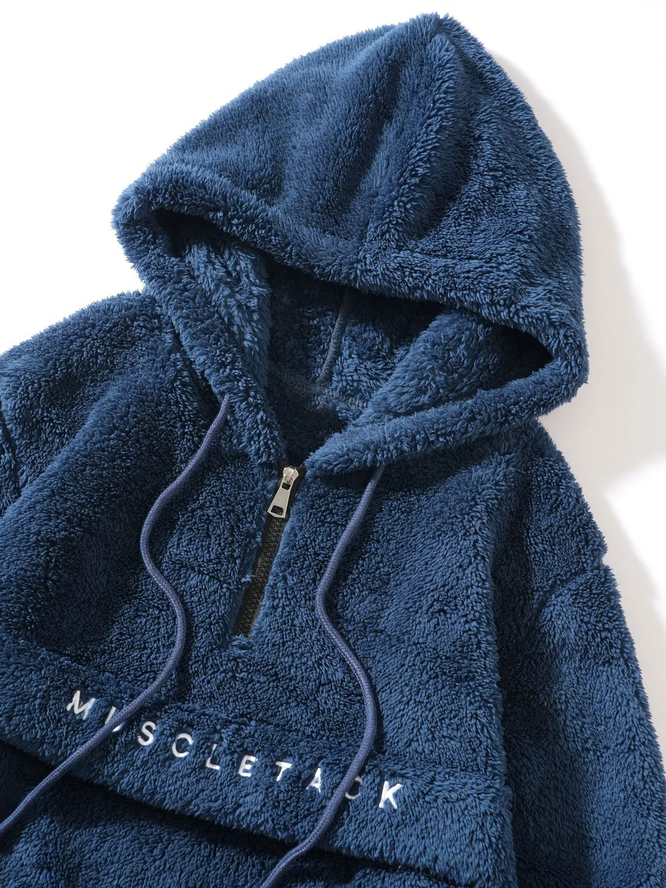 Letter Embroidery Teddy Half-Zip Hoodie - Image 9