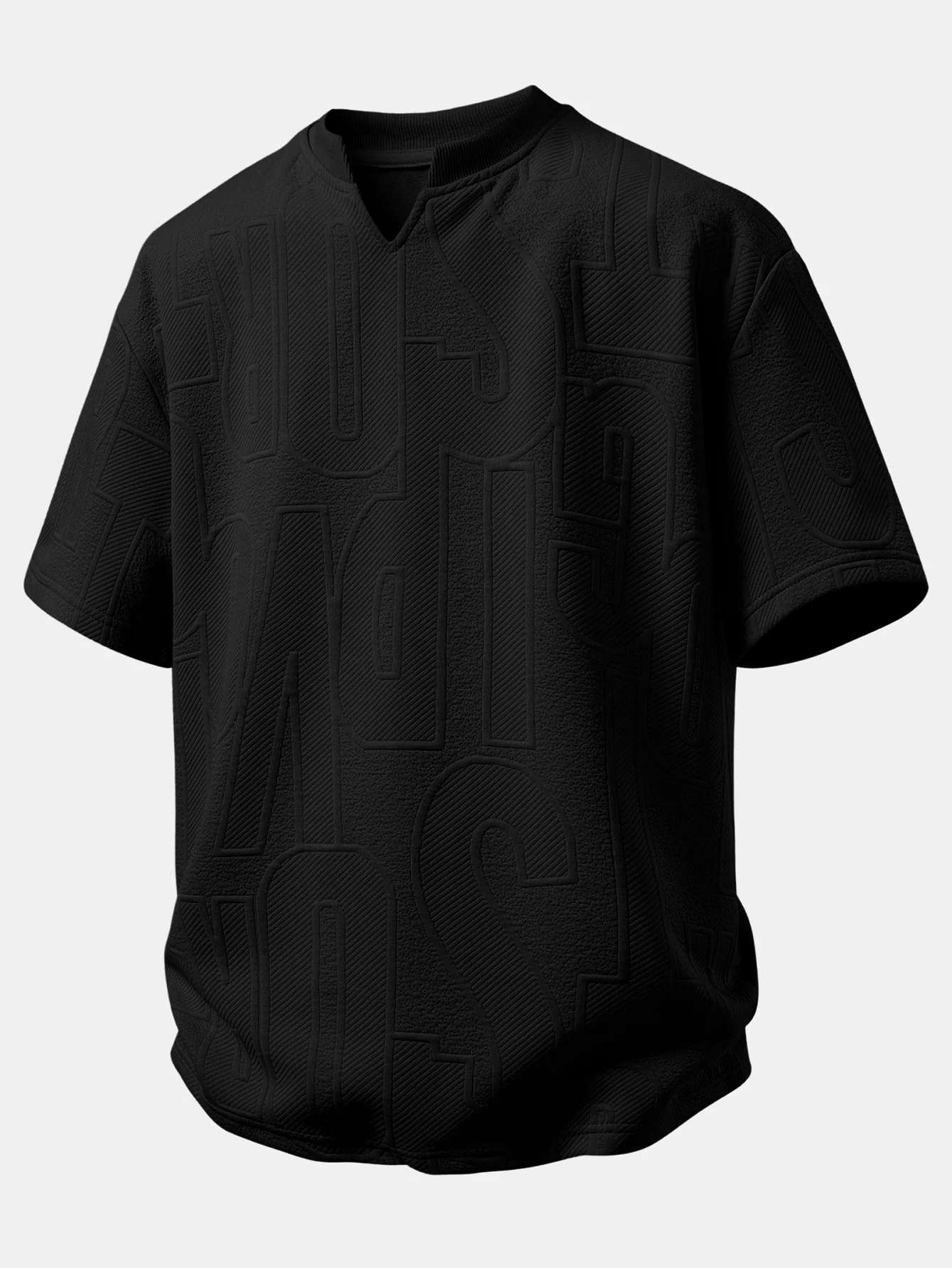 Relax Fit Letter Jacquard Notched Collar T-Shirt - Image 3