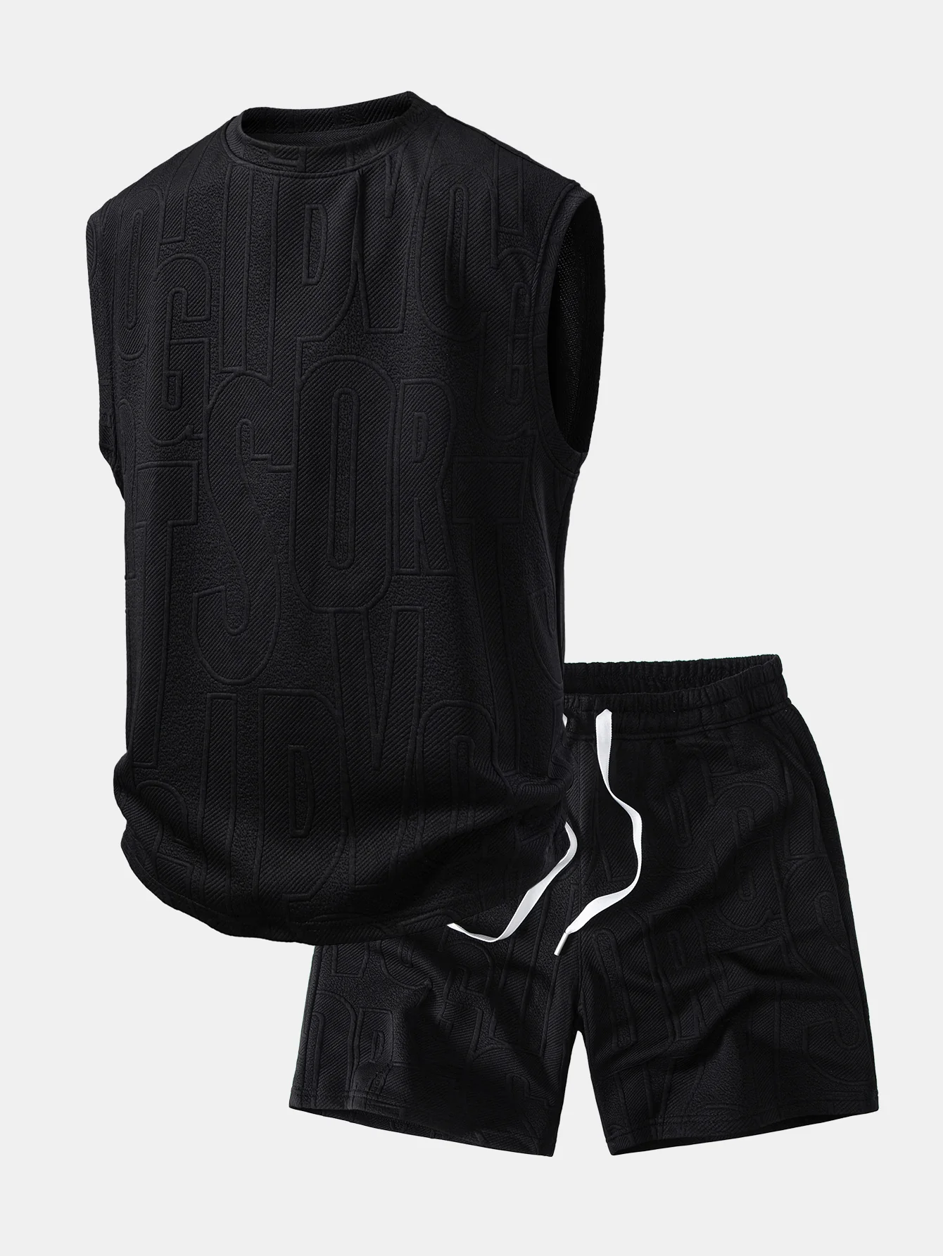 Letter Jacquard Tank Top & Drawstring Shorts Set - Image 2