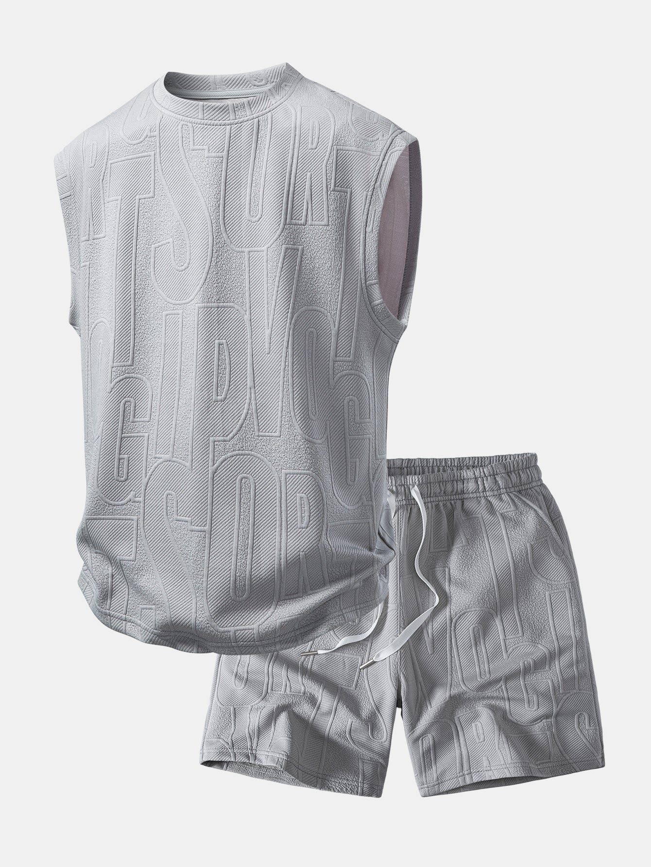 Letter Jacquard Tank Top & Drawstring Shorts Set - Image 3