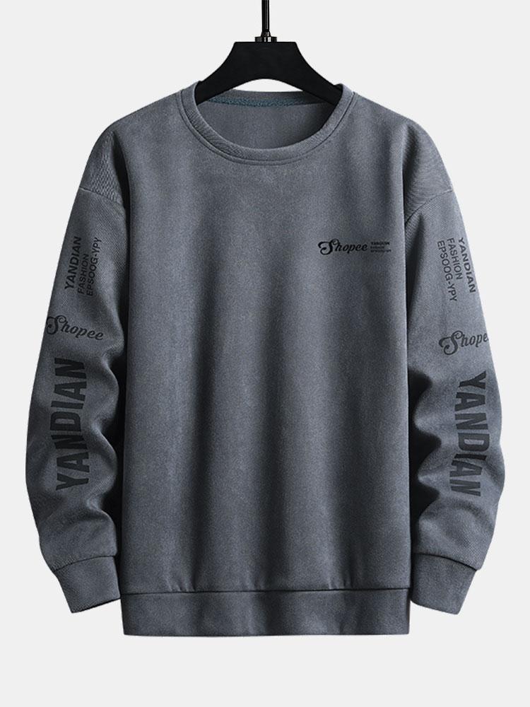 Buchstaben Druck Wildleder Rundhals Sweatshirt - Image 2