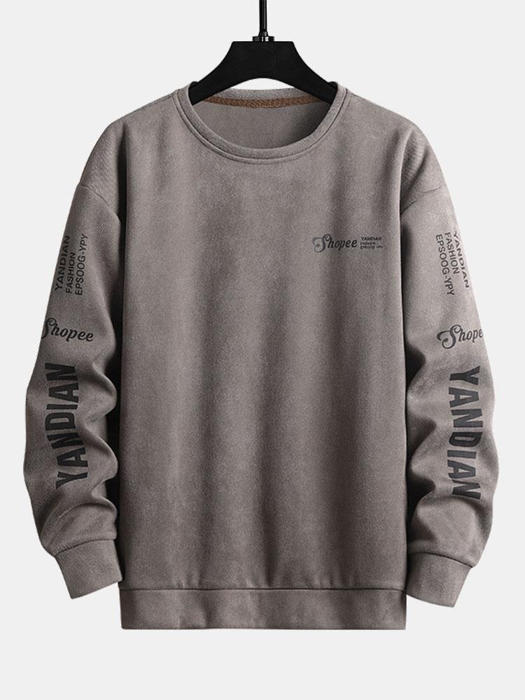 Buchstaben Druck Wildleder Rundhals Sweatshirt - Image 3