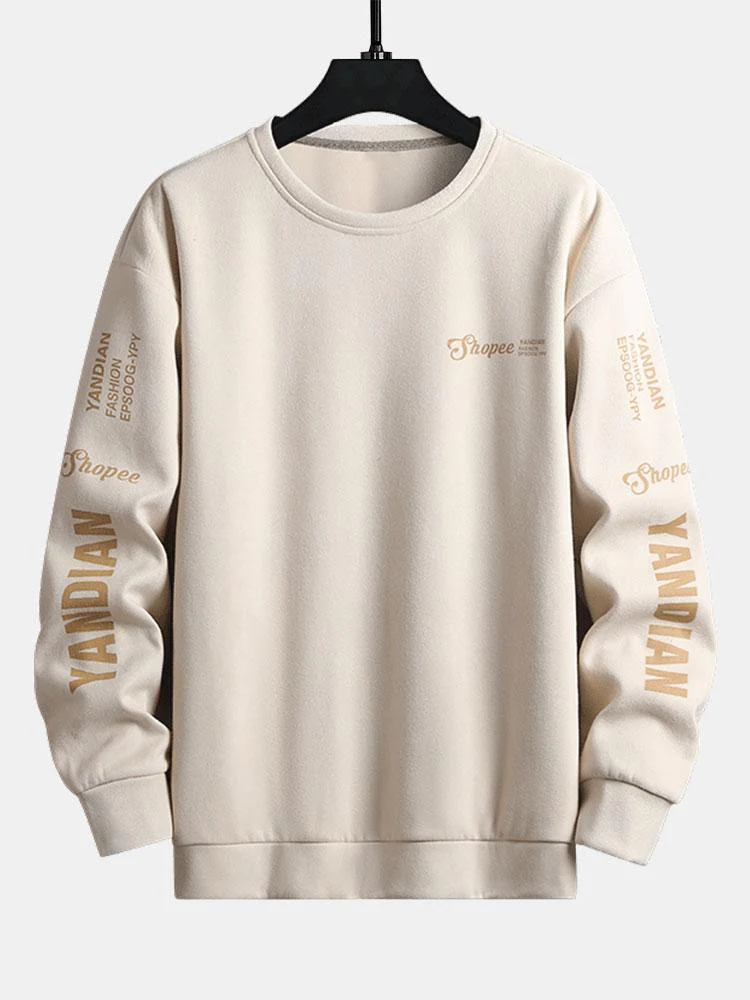 Buchstaben Druck Wildleder Rundhals Sweatshirt - Image 4