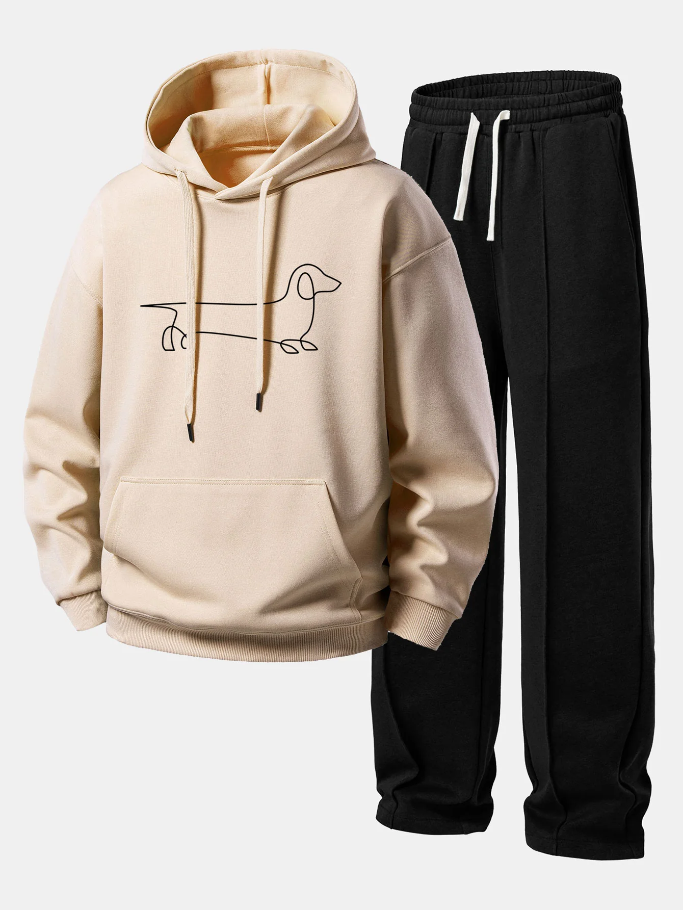 Line Dachshund Print Relax Fit Hoodie & Straight Leg Pleated Pintuck Sweatpants - Image 2