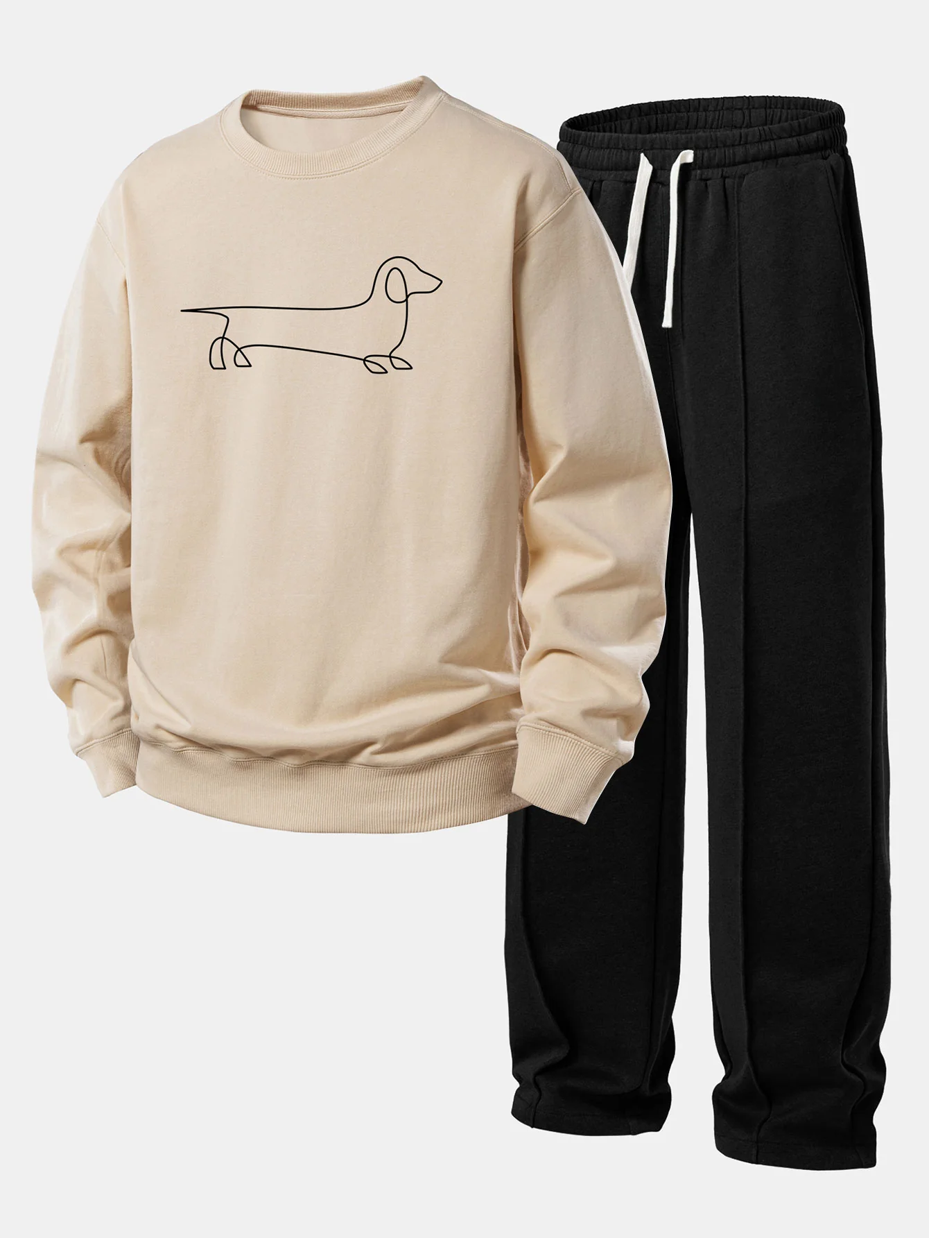 Line Dachshund Print Relax Fit Sweatshirt & Straight Leg Pleated Pintuck Sweatpants - Image 2