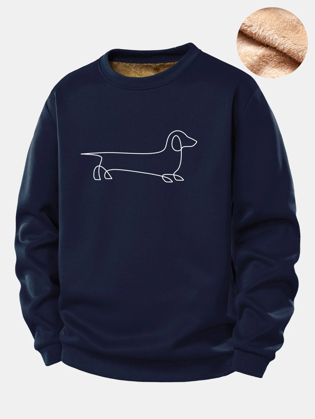 Line Dachshund Print Teddy Fleece Lined Sweatshirt - Image 2