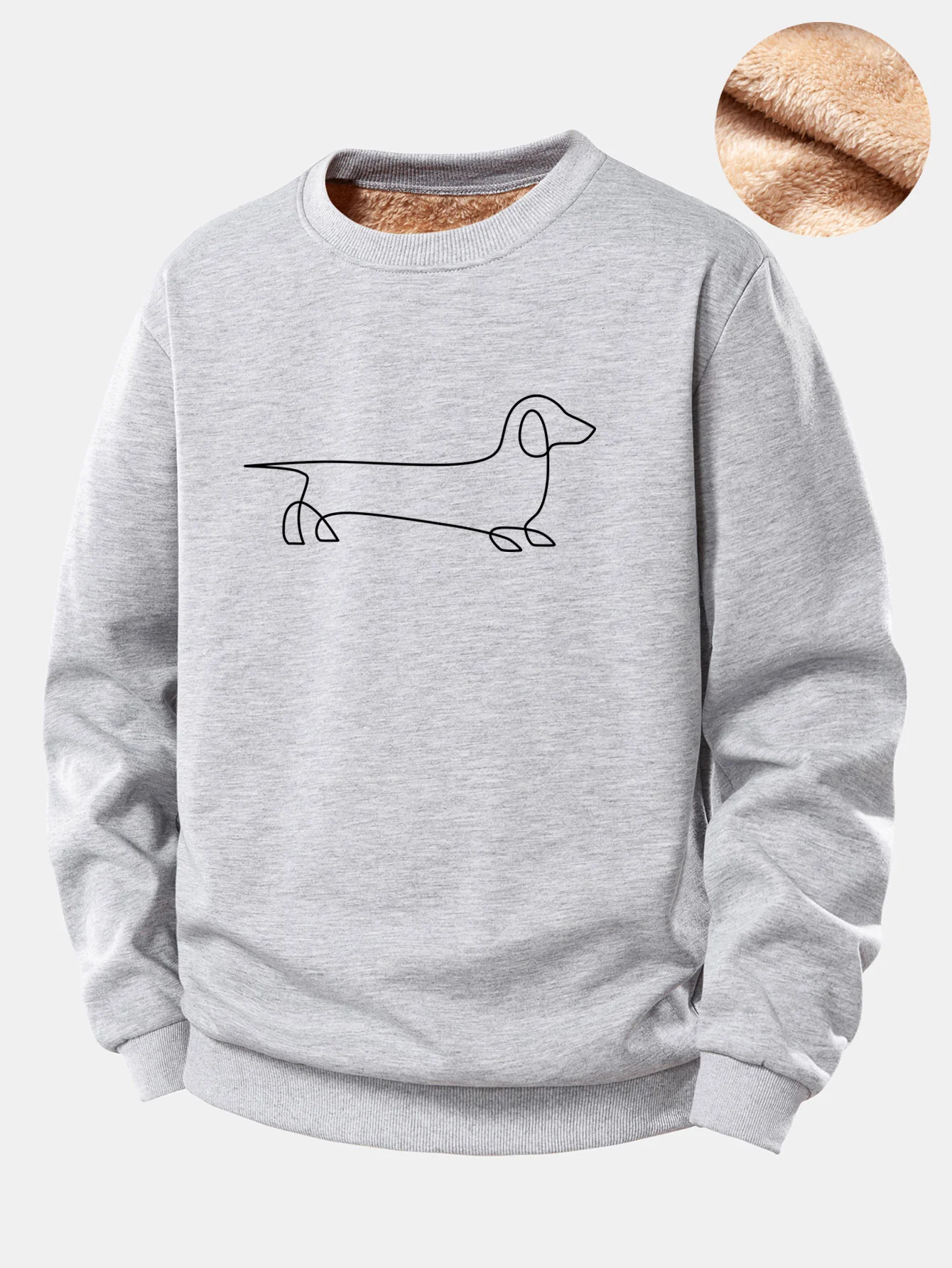 Line Dachshund Print Teddy Fleece Lined Sweatshirt - Image 7