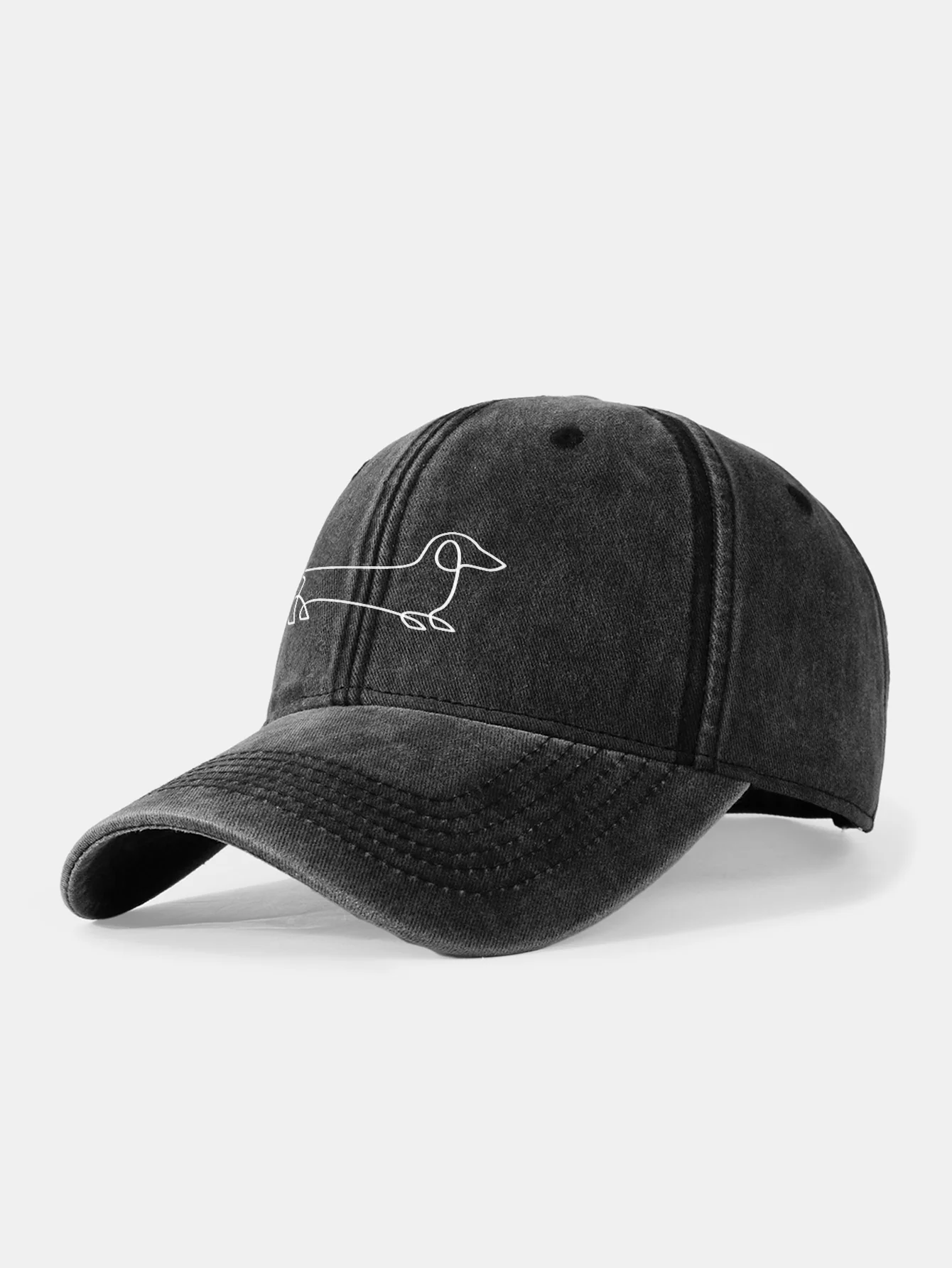 Line Dachshund Print Washed Baseball Cap - Image 2