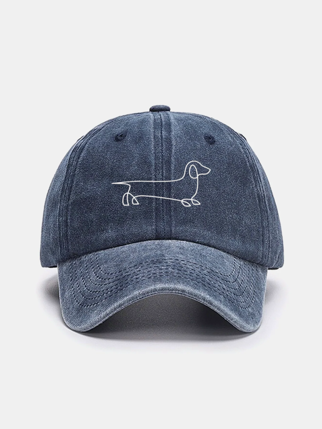 Line Dachshund Print Washed Baseball Cap - Image 5