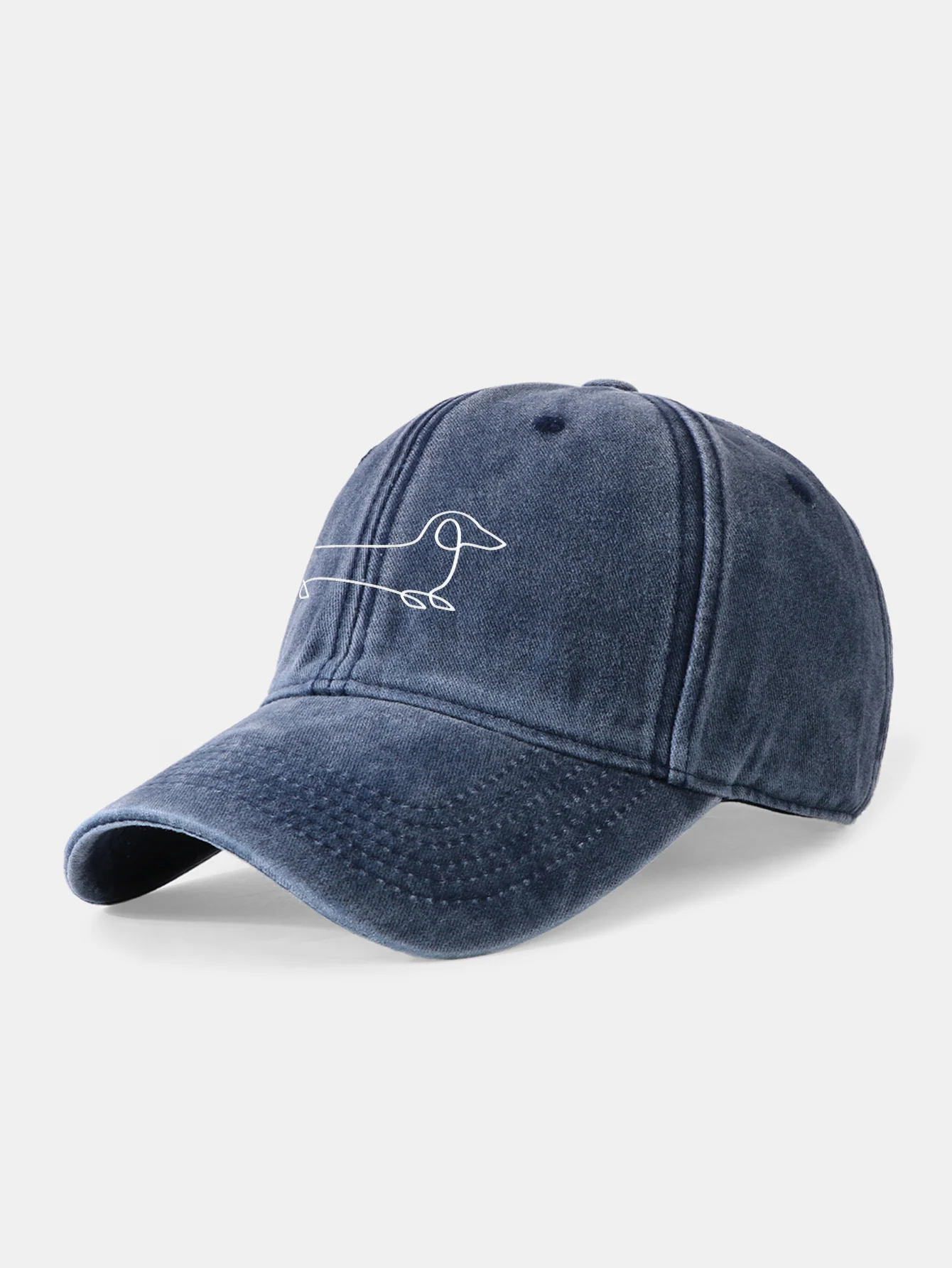 Line Dachshund Print Washed Baseball Cap - Image 8