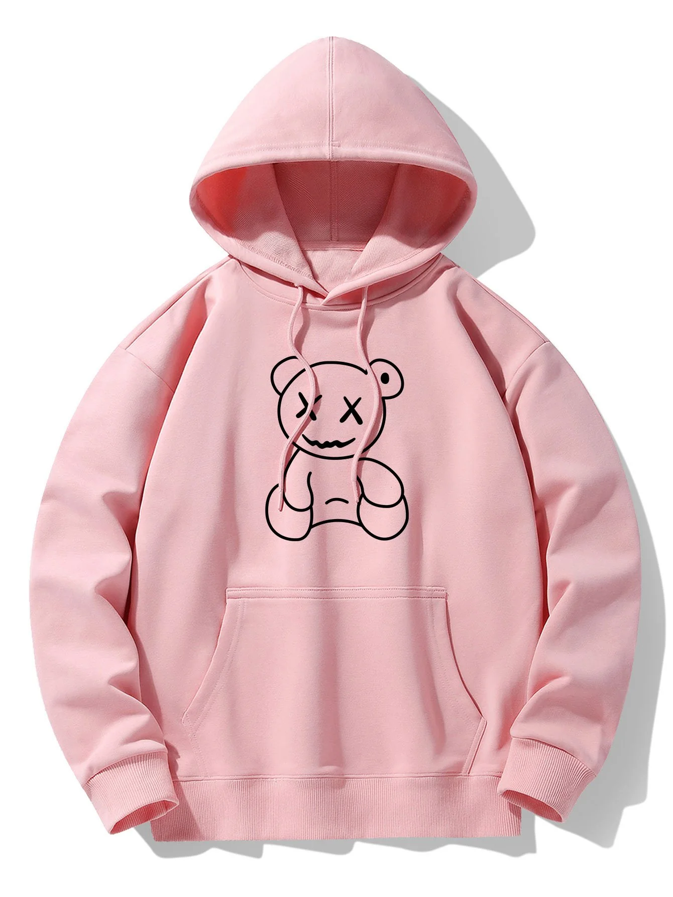 Linienförmiger Bärenabdruck Drop-Shoulder Relaxed Hoodie