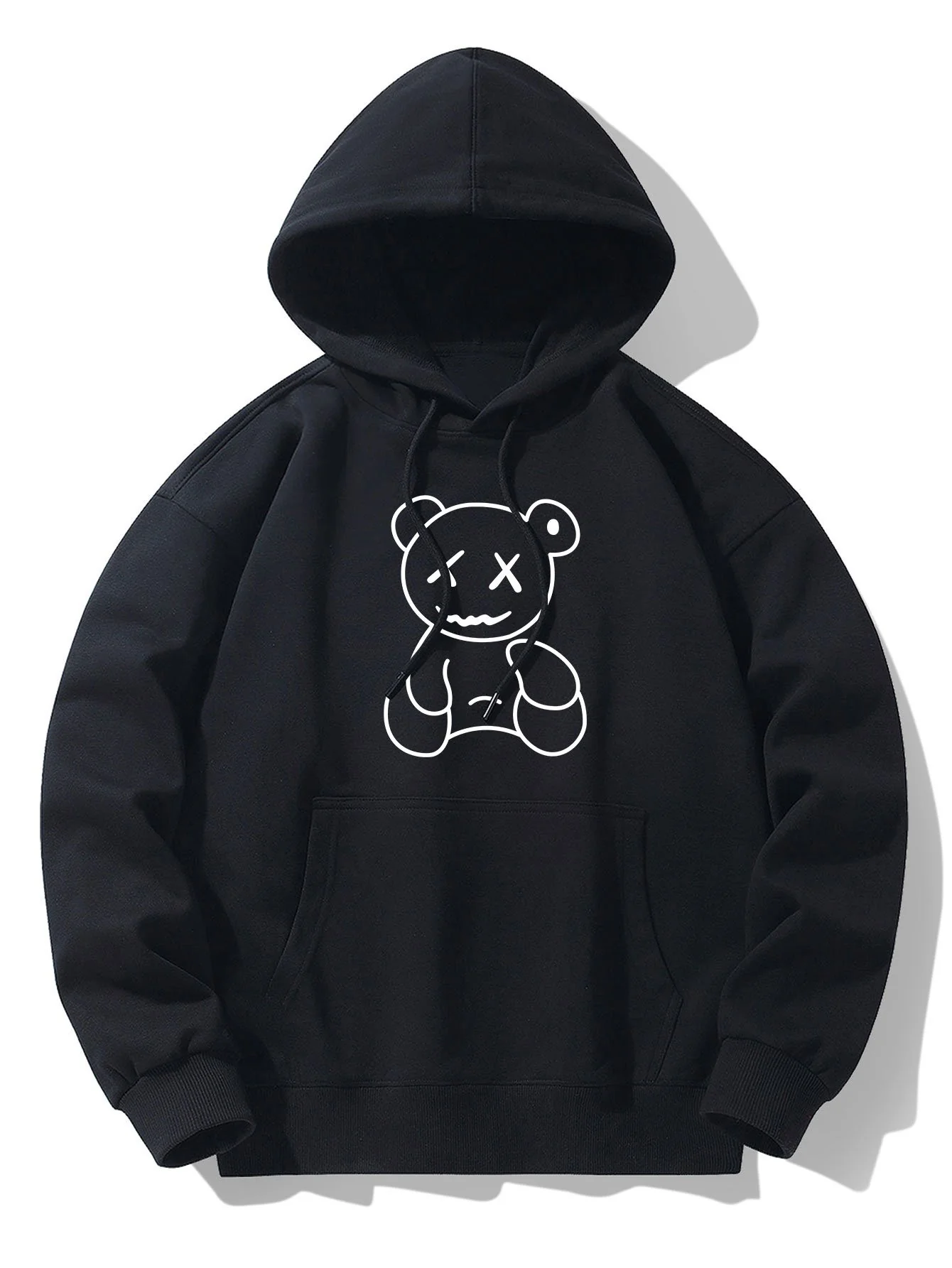 Linienförmiger Bärenabdruck Drop-Shoulder Relaxed Hoodie - Image 2