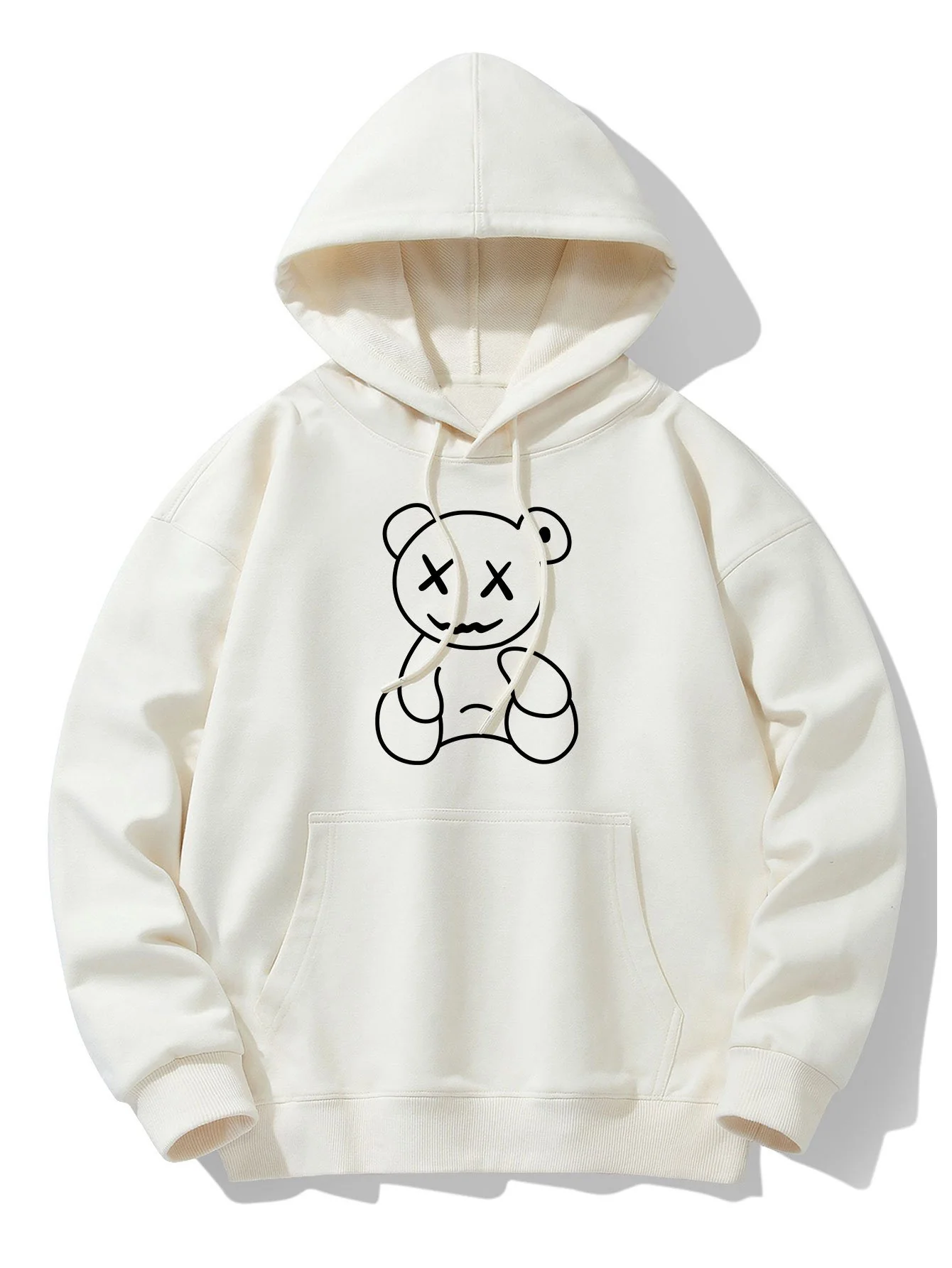 Linienförmiger Bärenabdruck Drop-Shoulder Relaxed Hoodie - Image 3