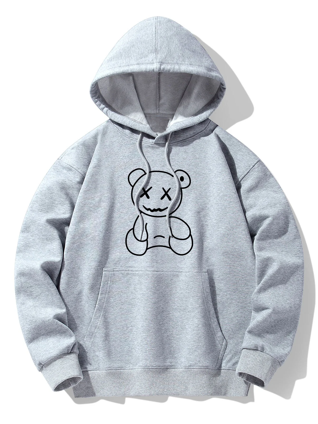 Linienförmiger Bärenabdruck Drop-Shoulder Relaxed Hoodie - Image 9