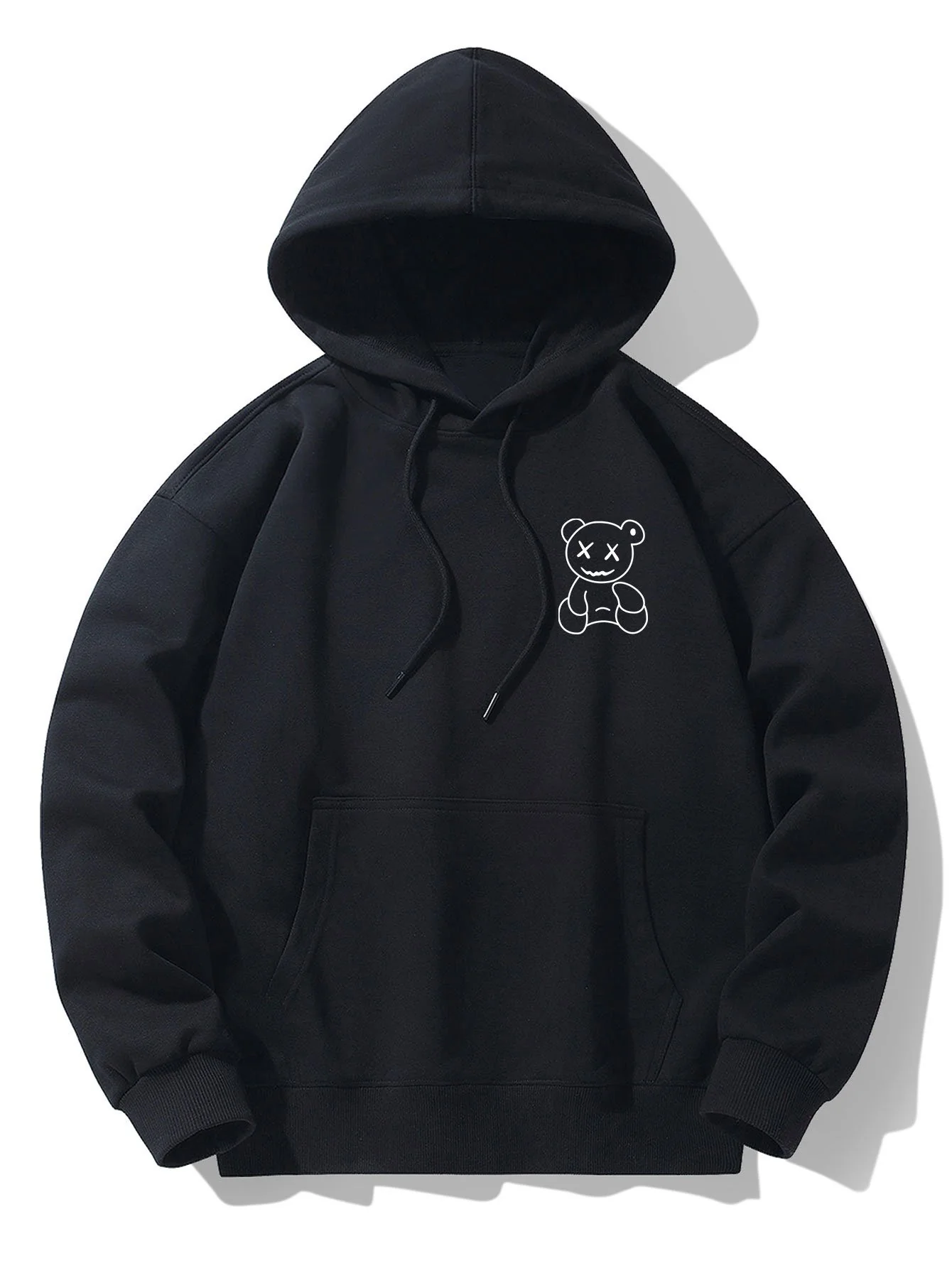 Linienförmiger Bärenabdruck Drop-Shoulder Relaxed Hoodie - Image 3