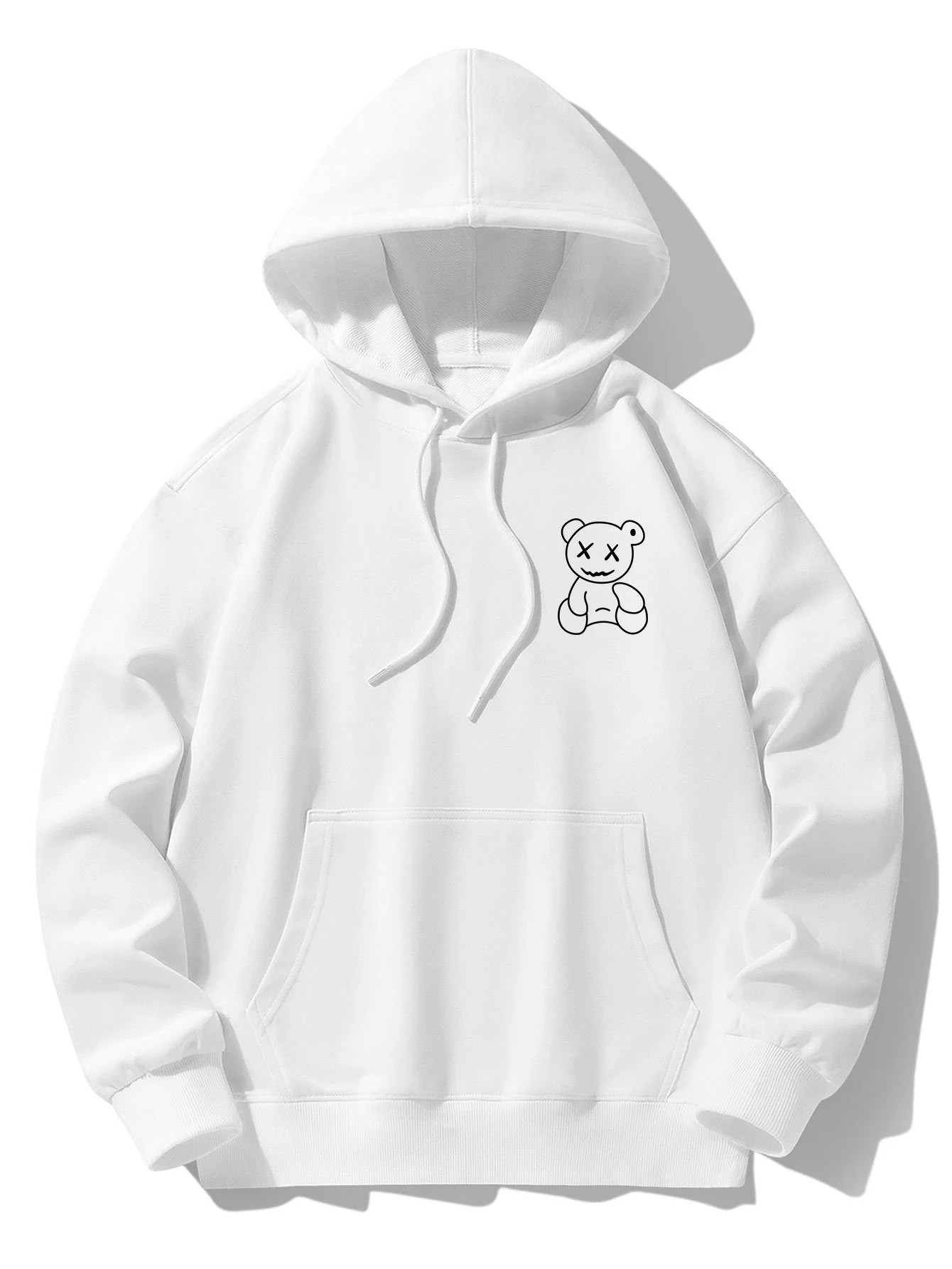 Linienförmiger Bärenabdruck Drop-Shoulder Relaxed Hoodie - Image 4