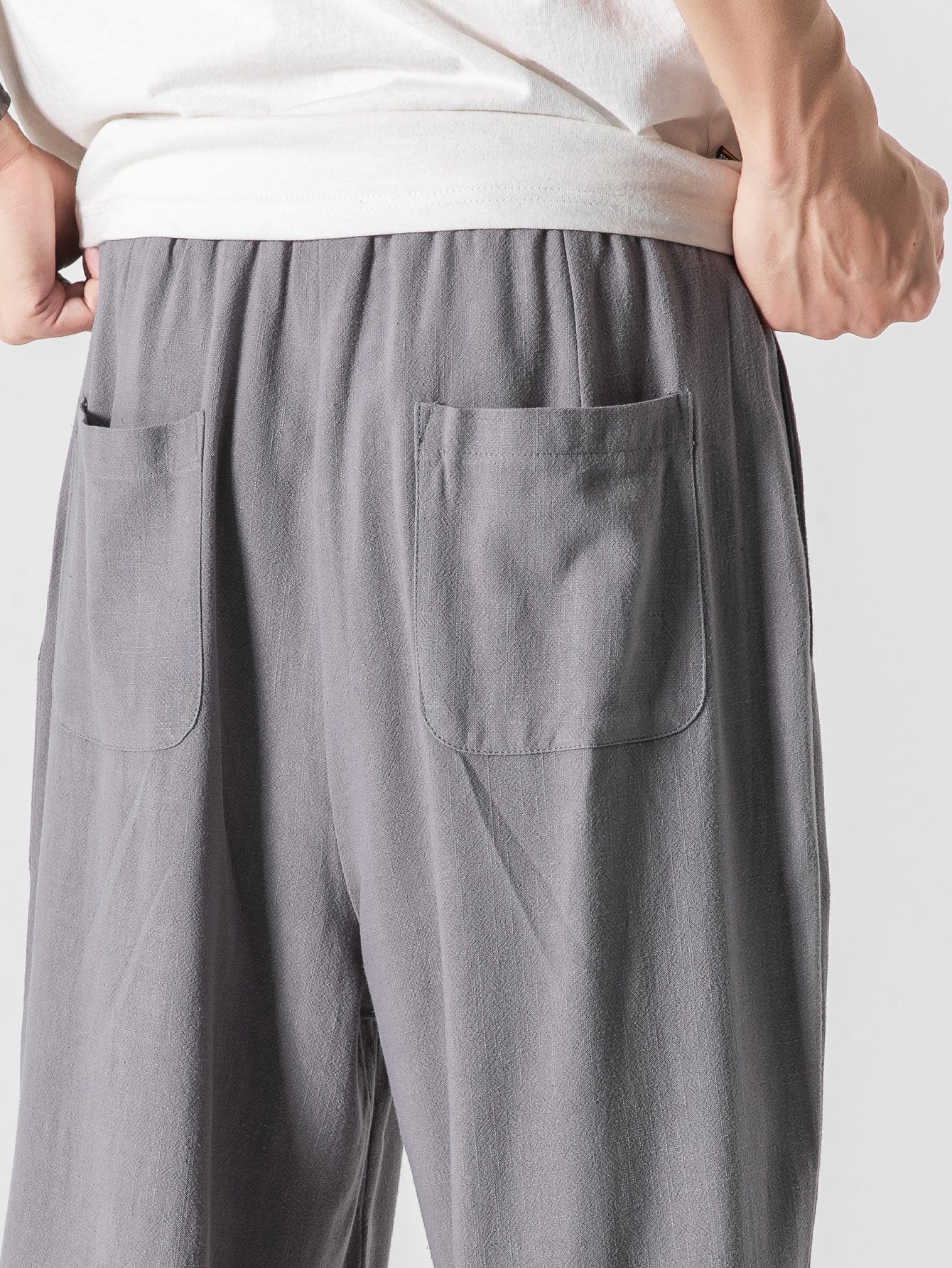 Leinen- und Baumwollmischung Relaxed Fit Weite Beinhosen - Image 10