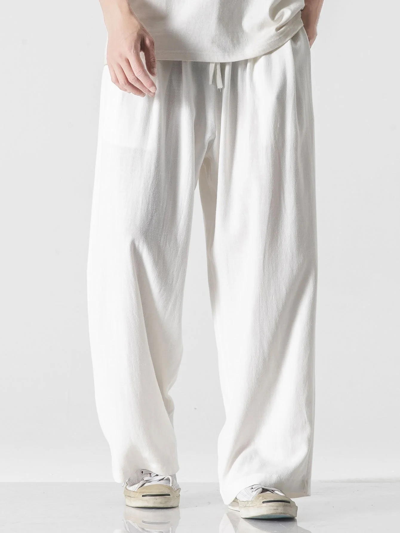 Leinen- und Baumwollmischung Relaxed Fit Weite Beinhosen - Image 5