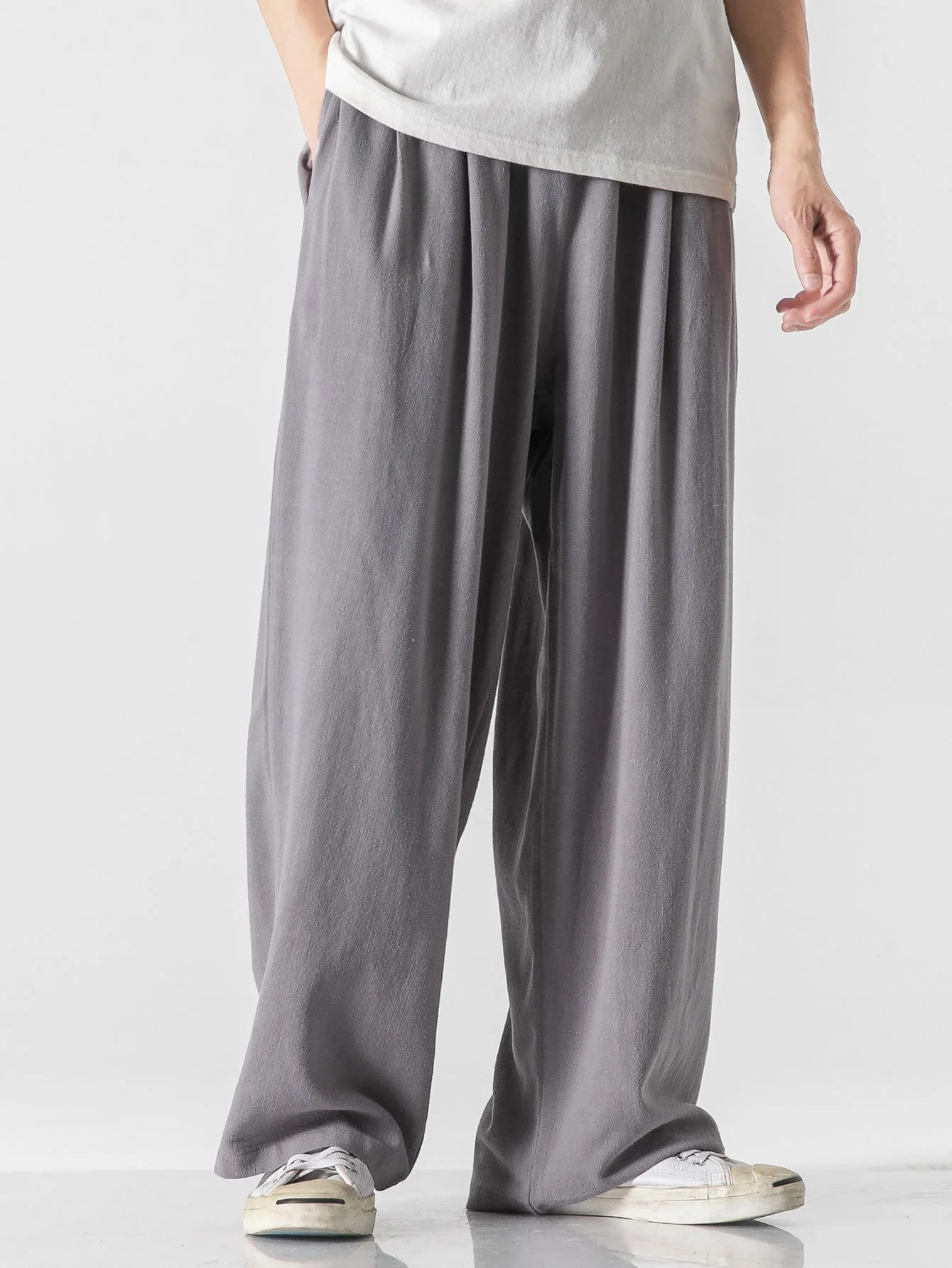 Leinen- und Baumwollmischung Relaxed Fit Weite Beinhosen - Image 6