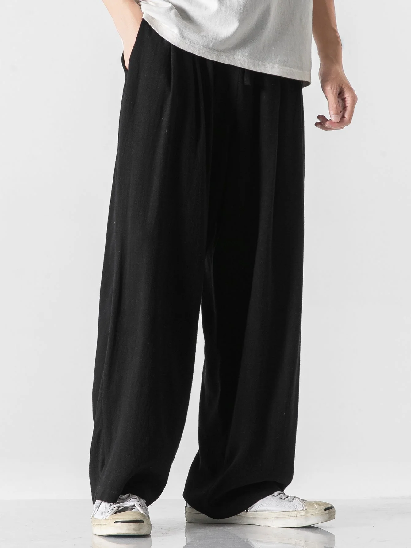 Leinen- und Baumwollmischung Relaxed Fit Weite Beinhosen - Image 7