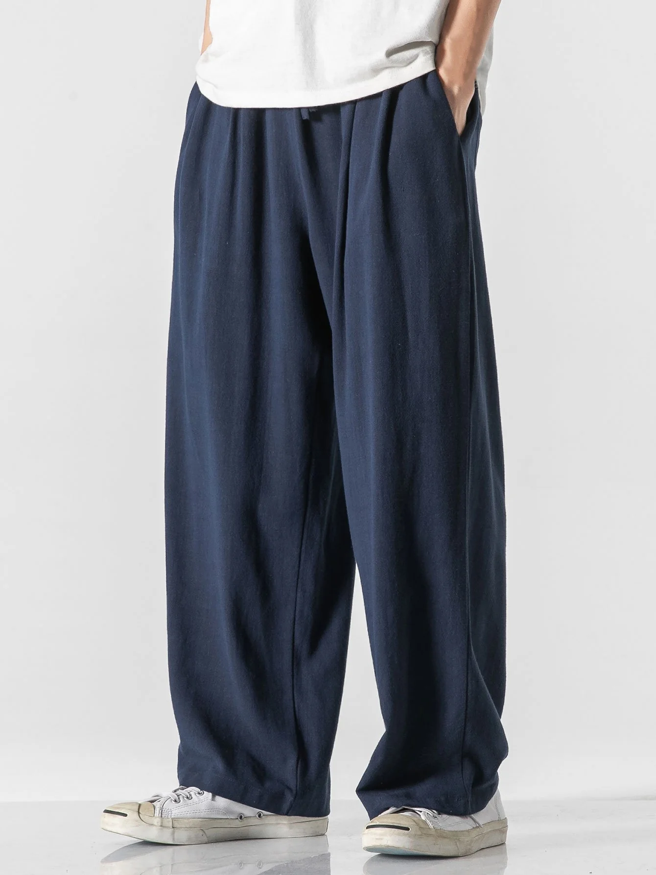 Leinen- und Baumwollmischung Relaxed Fit Weite Beinhosen - Image 8