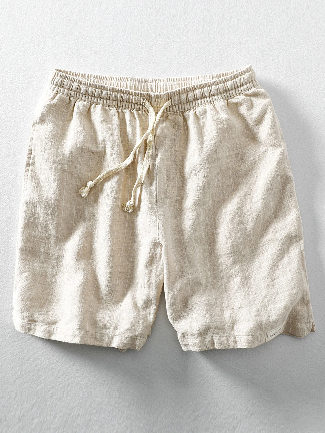 Leinen- und Viskose-Mischung Stehkragenhemd & Leinen-Baumwoll-Mischung mit Kordelzug gestreifte Shorts - Image 4