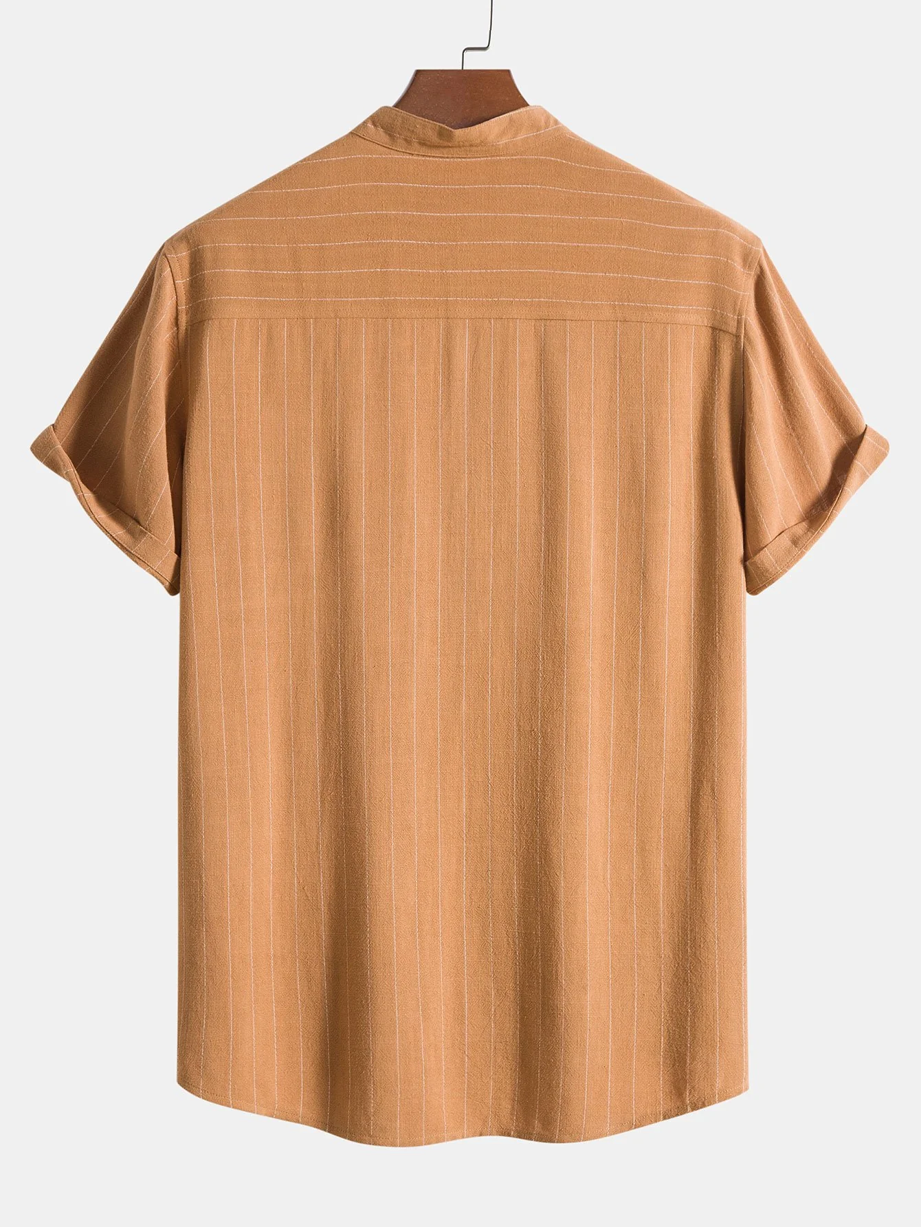 Leinenmischung gestreifter halb offener Placket Henley-Kragen Shirt - Image 6