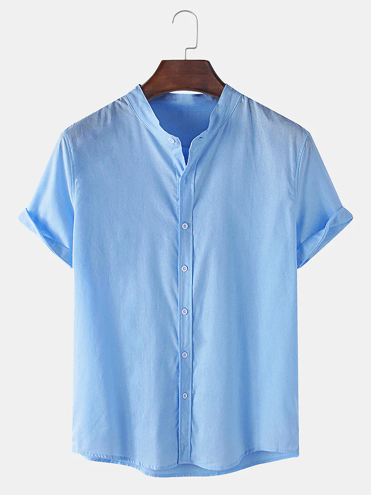 Leinenoptik Atmungsaktive Kurzarm Basic Shirts - Image 3