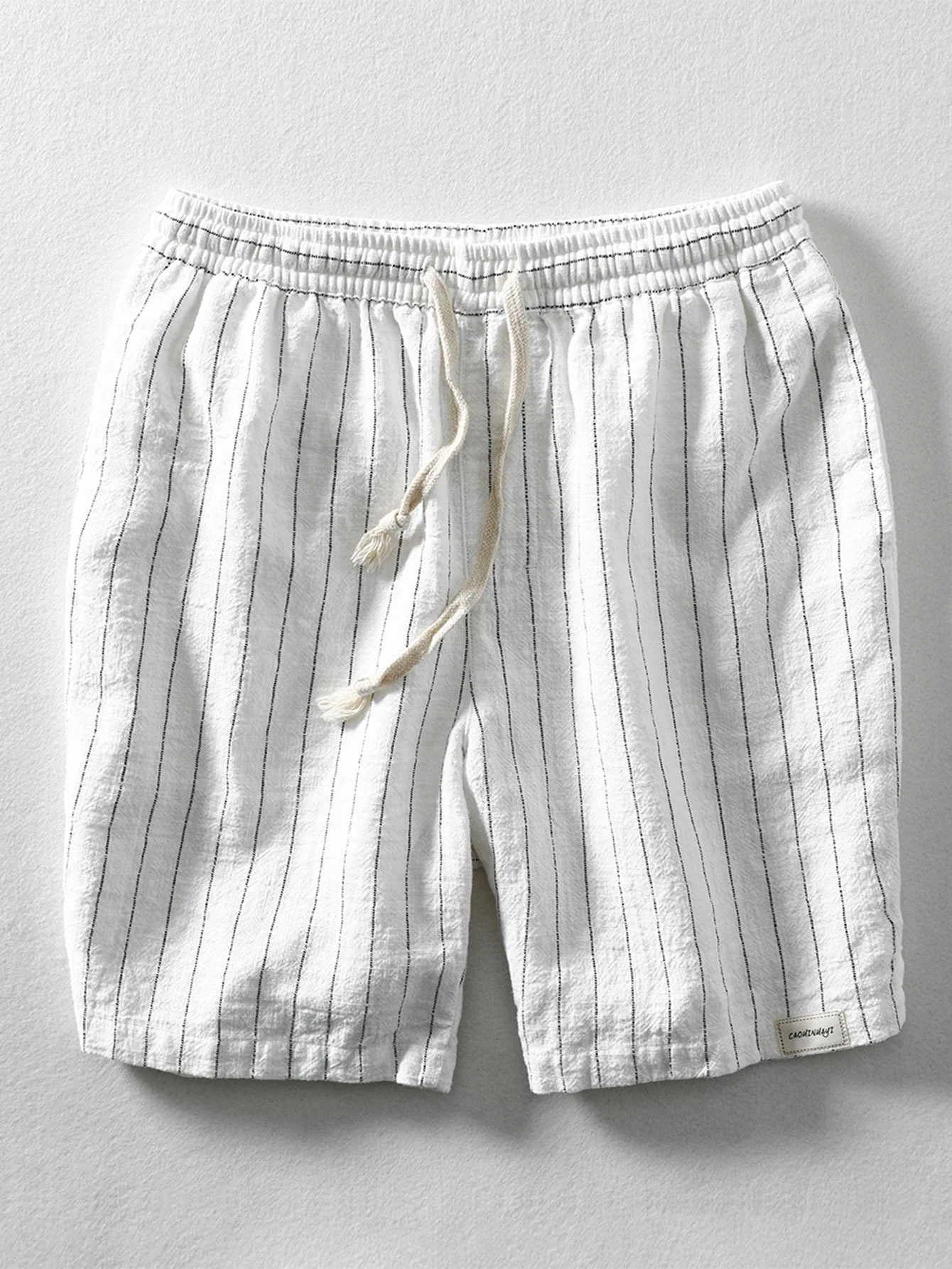 Leinen-Baumwoll-Mischung Kordelzug gestreifte Shorts