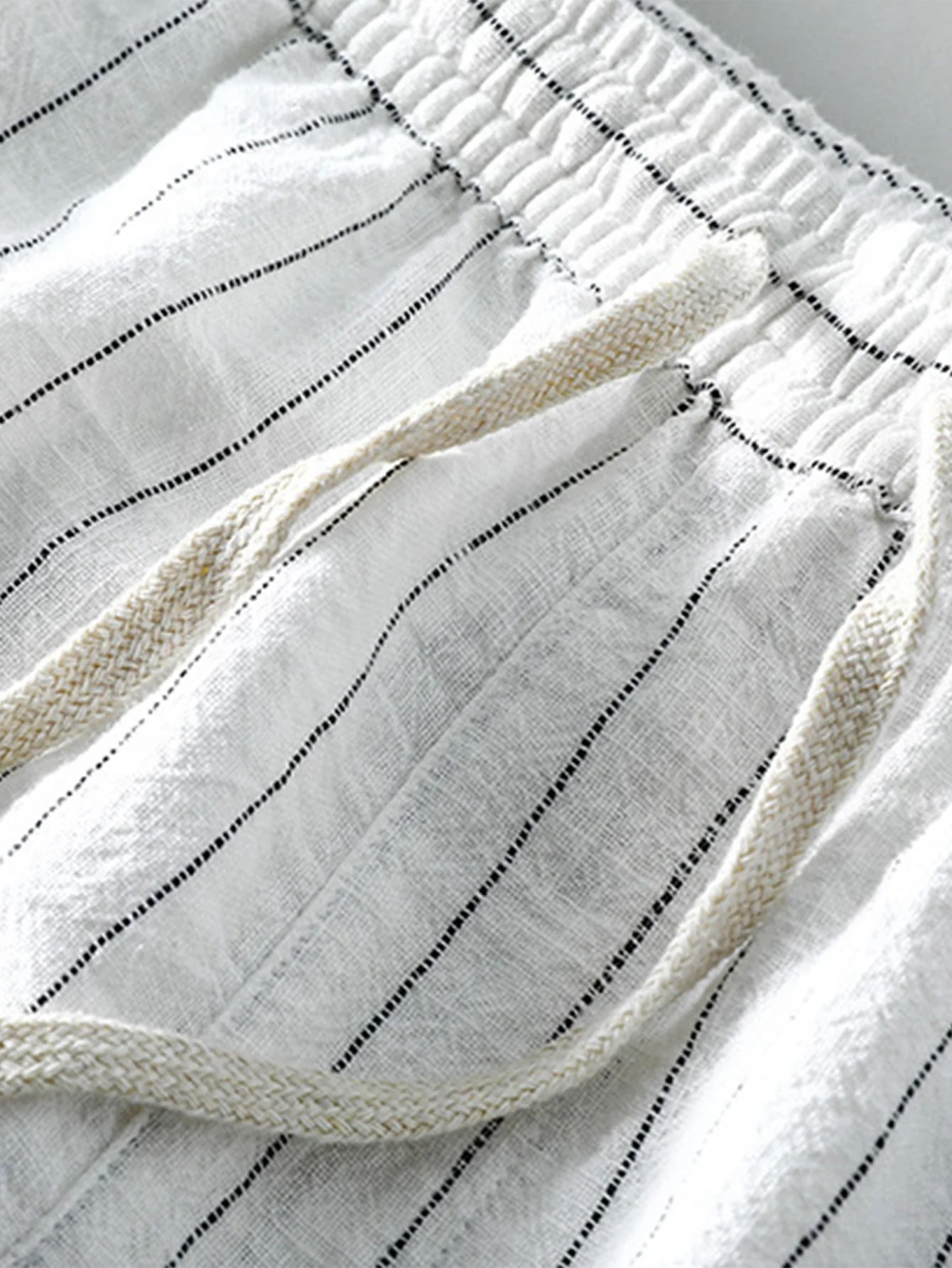 Leinen-Baumwoll-Mischung Kordelzug gestreifte Shorts - Image 10