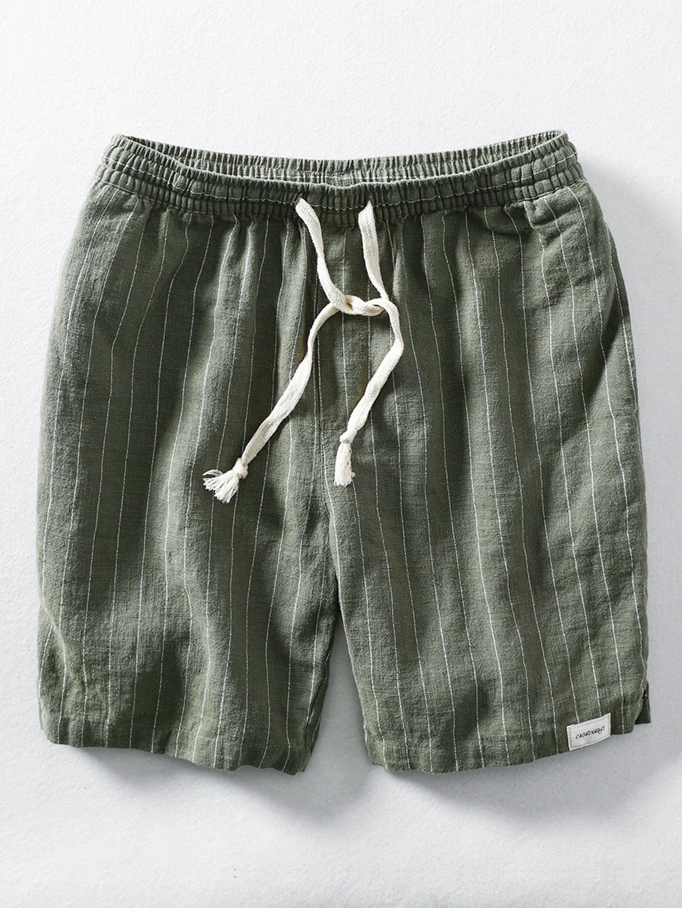 Leinen-Baumwoll-Mischung Kordelzug gestreifte Shorts - Image 3