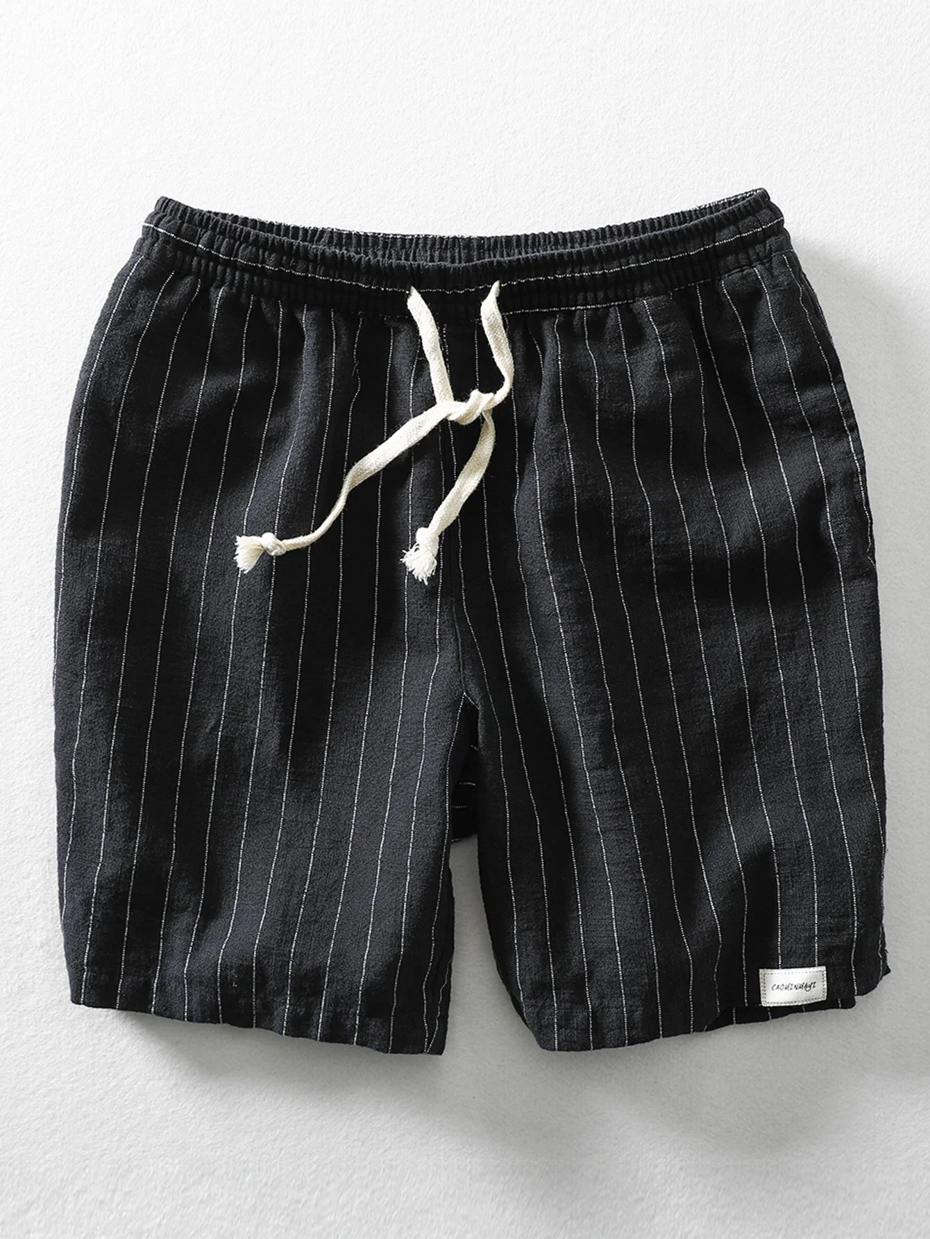 Leinen-Baumwoll-Mischung Kordelzug gestreifte Shorts - Image 4