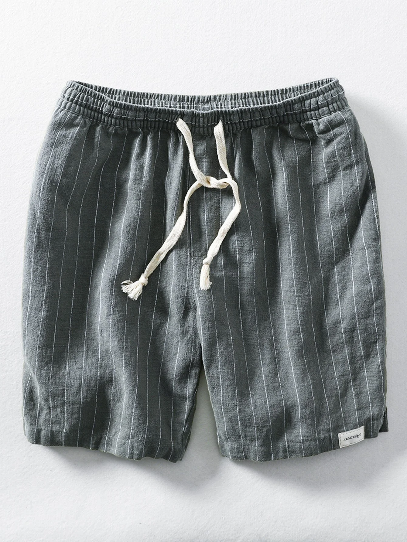 Leinen-Baumwoll-Mischung Kordelzug gestreifte Shorts - Image 5