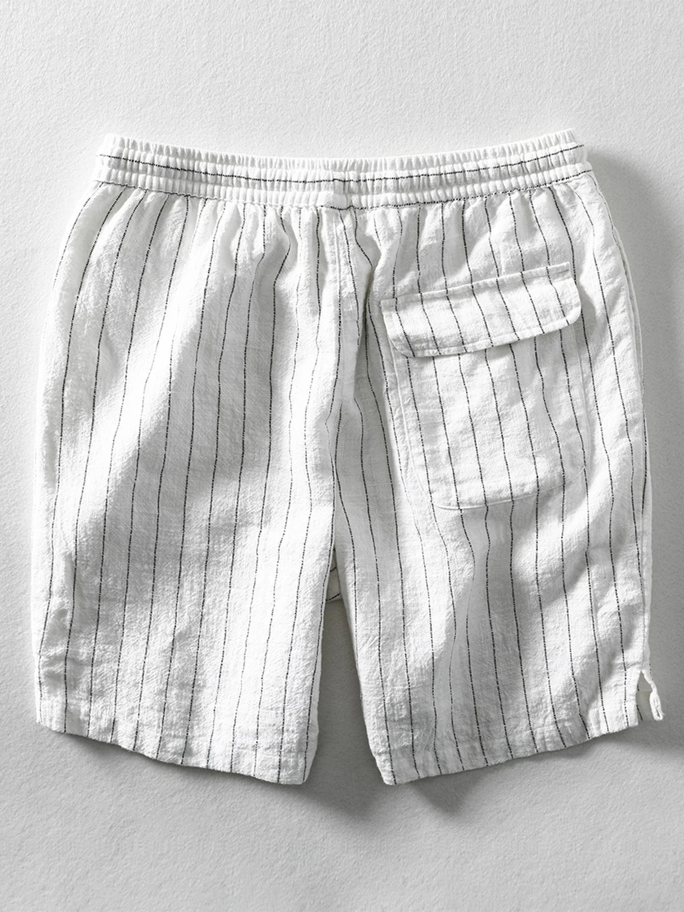 Leinen-Baumwoll-Mischung Kordelzug gestreifte Shorts - Image 6