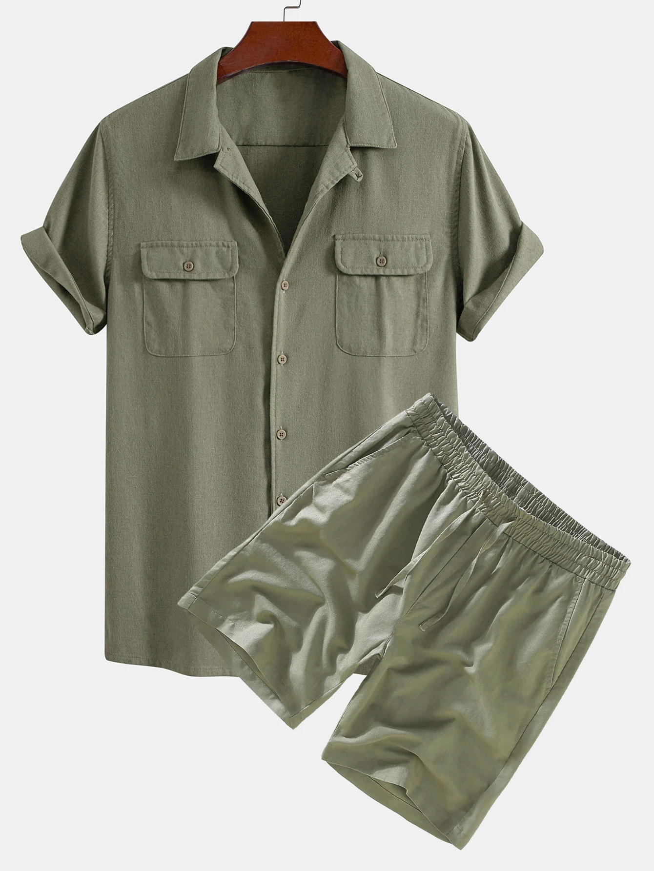 Leinen Cuban Shirt mit Taschen & Leinen Shorts mit Kordelzug - Image 3